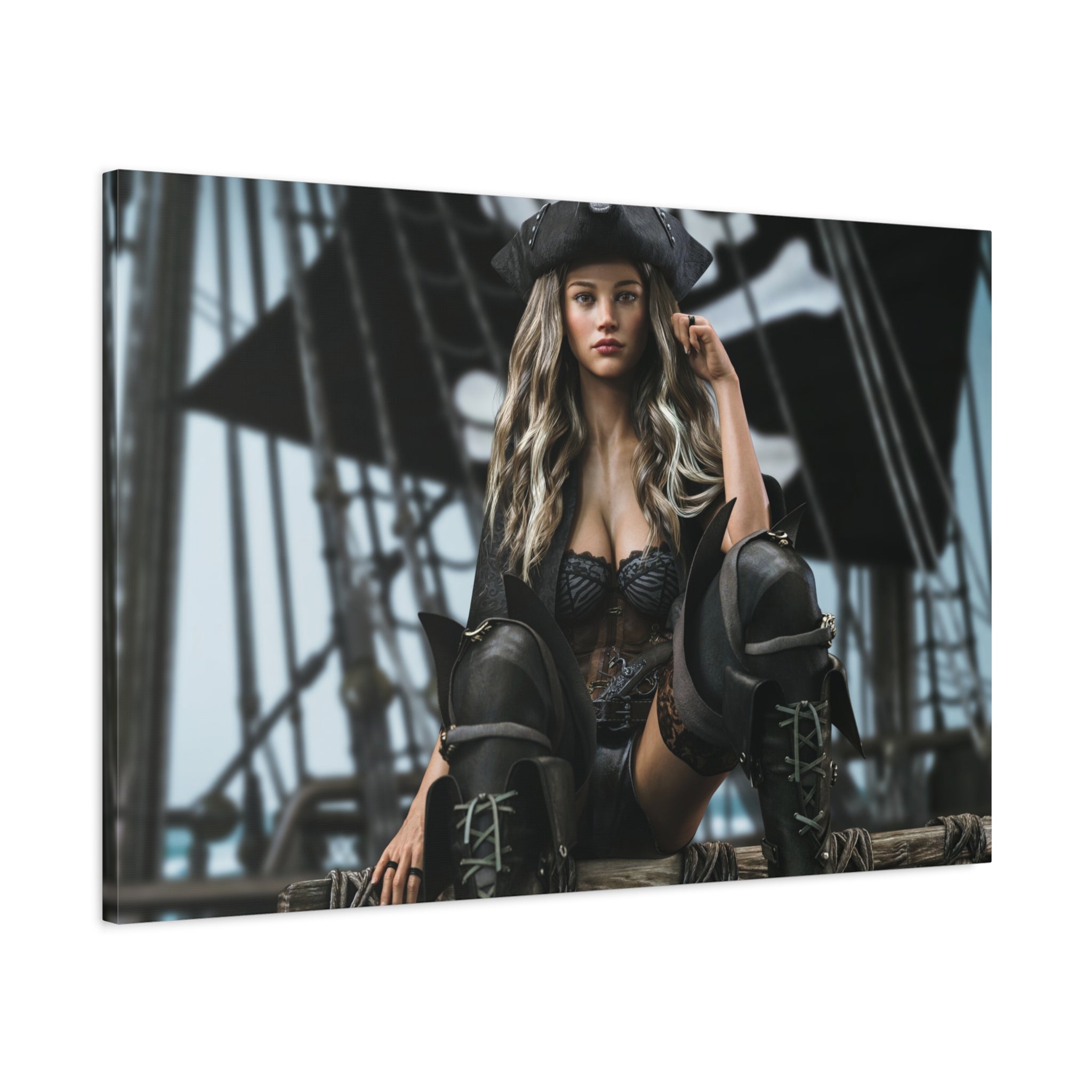Pirate Queen Canva Wall Art – Hand-Crafted Fantasy Pirate Illustration