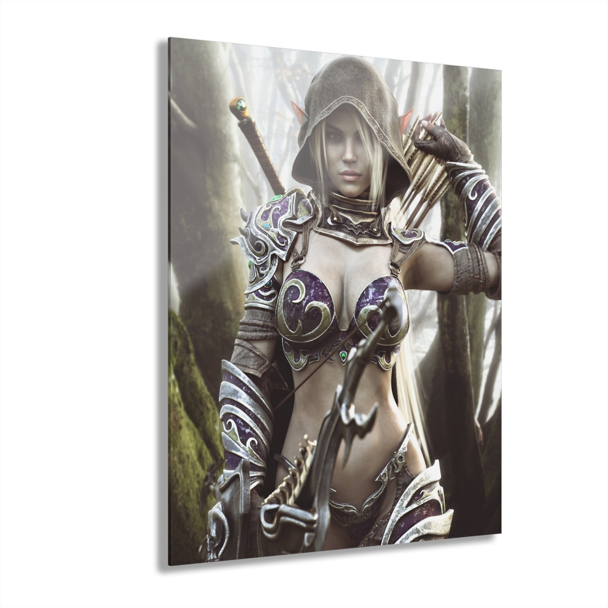 Premium Acrylic Fantasy Dark Elf Archer Handcrafted Art (French Cleat Hanging)