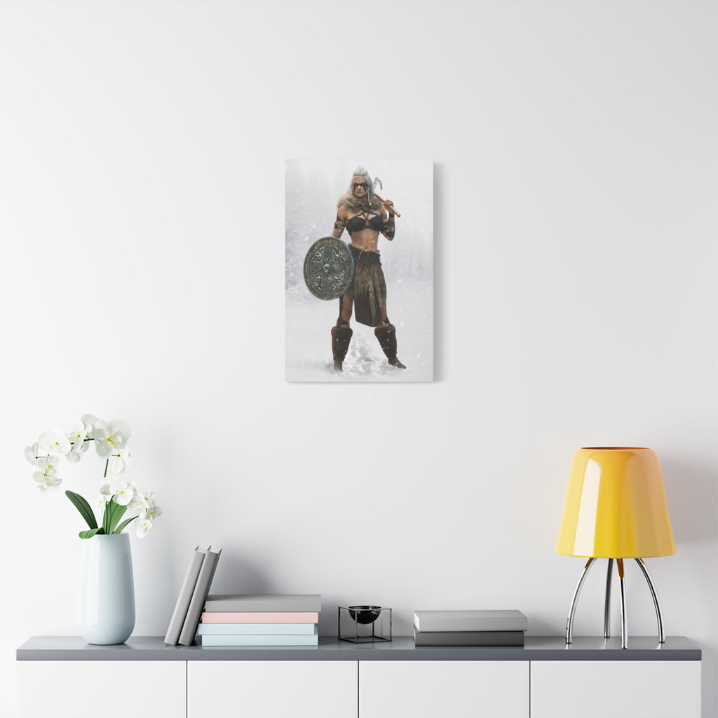 Viking Shieldmaiden Canvas Art – Warrior Woman Matte Stretched Print- No AI - Human created illustration art