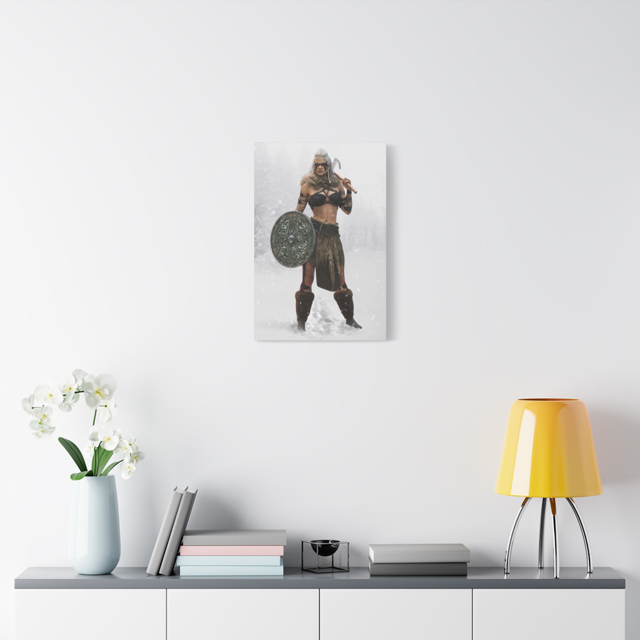 Viking Shieldmaiden Canvas Art – Warrior Woman Matte Stretched Print- No AI - Human created illustration art