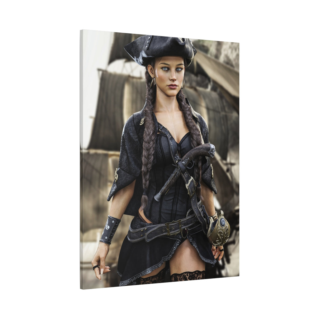 Pirate Captain Woman Matte Canvas Print — Stretched Wall Art - No AI - Human created illustration art