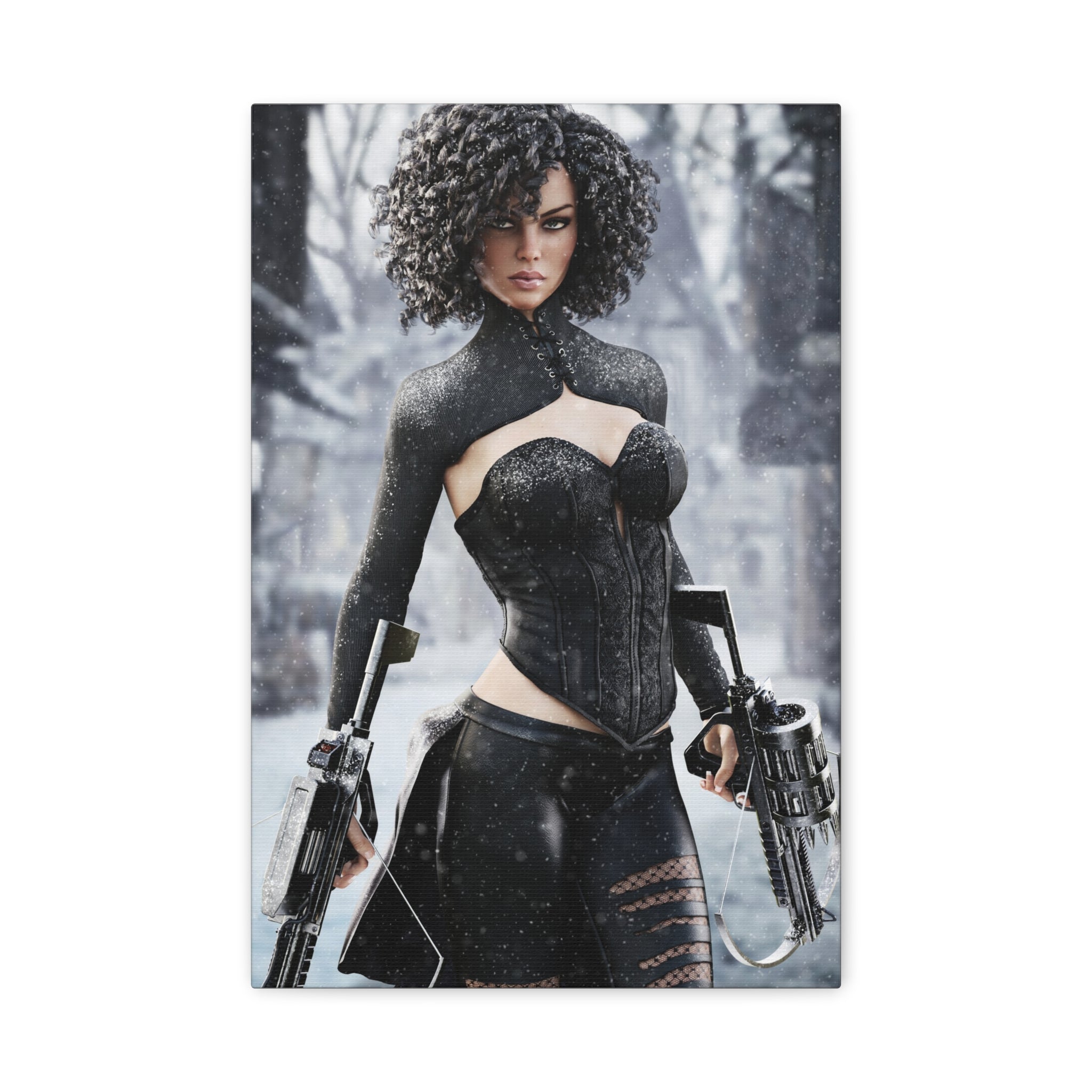 Matte Stretched Canvas - Dark Female huntress Warrior Art - No AI - Human generated illustration art