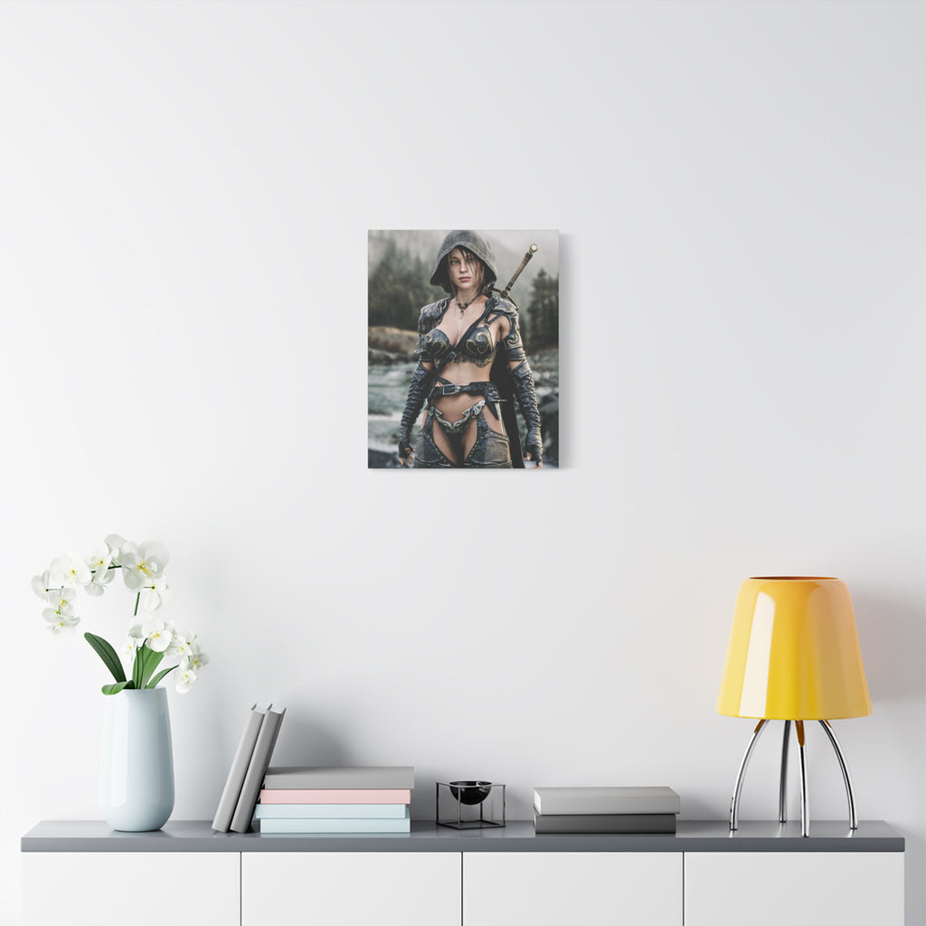 Female Warrior Ranger Fantasy Canvas Print - Matte Stretched Wall Art - No AI - Human created illustration art