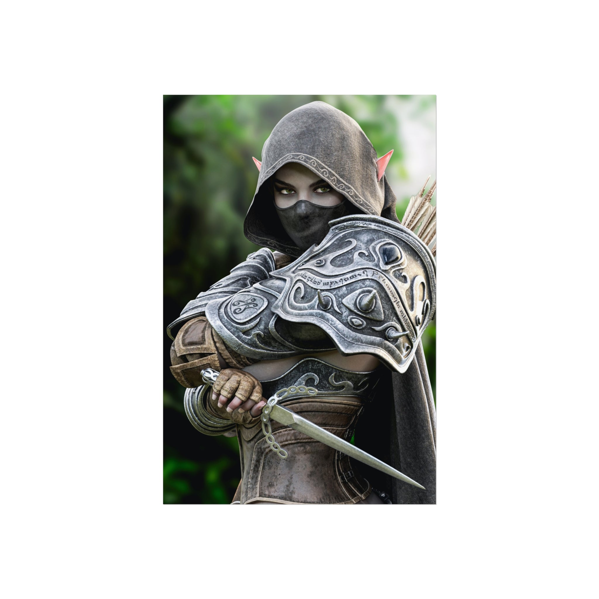 Fantasy Rogue assassin Archer Fine Art Poster — Elven Hooded Ranger Wall Art
