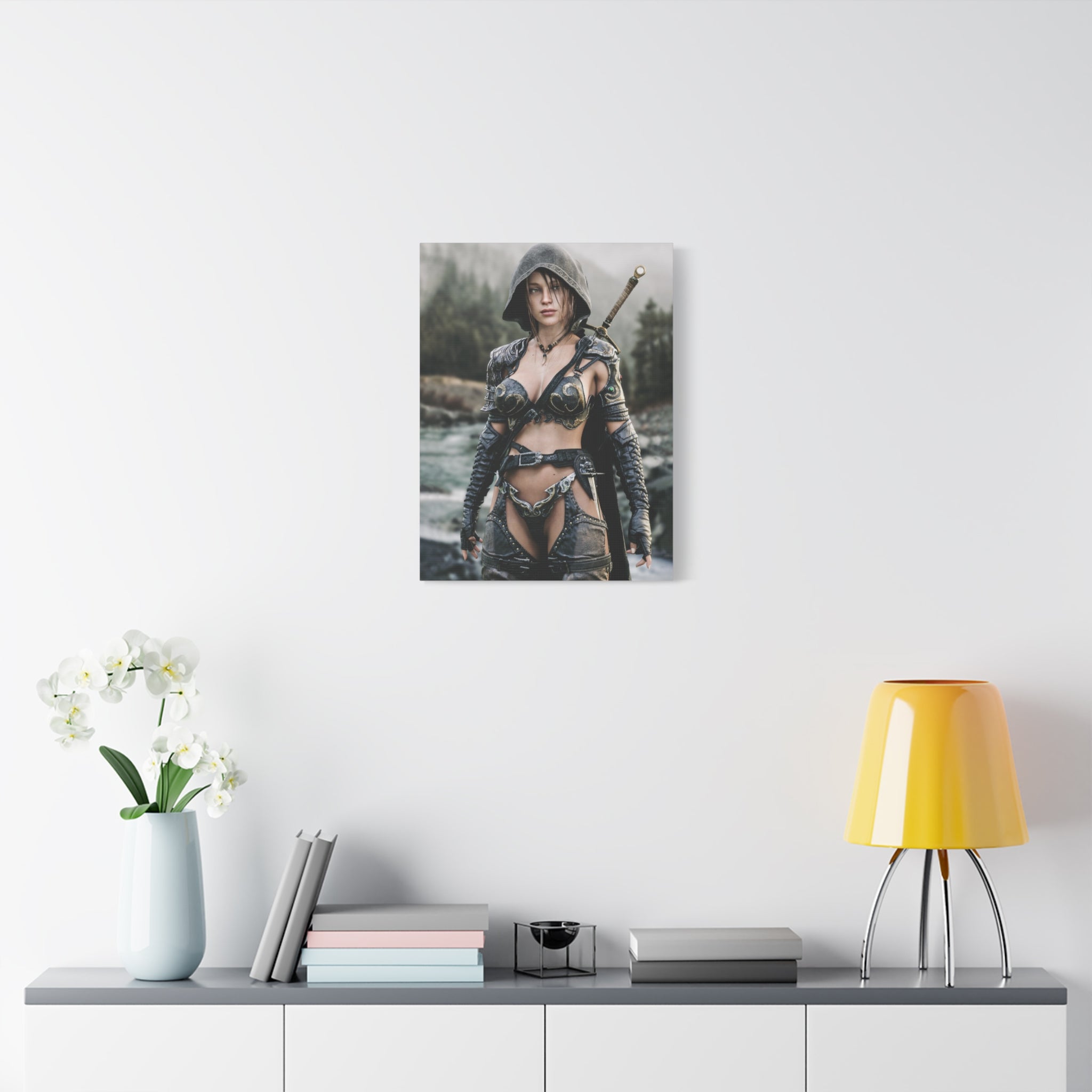 Female Warrior Ranger Fantasy Canvas Print - Matte Stretched Wall Art - No AI - Human created illustration art