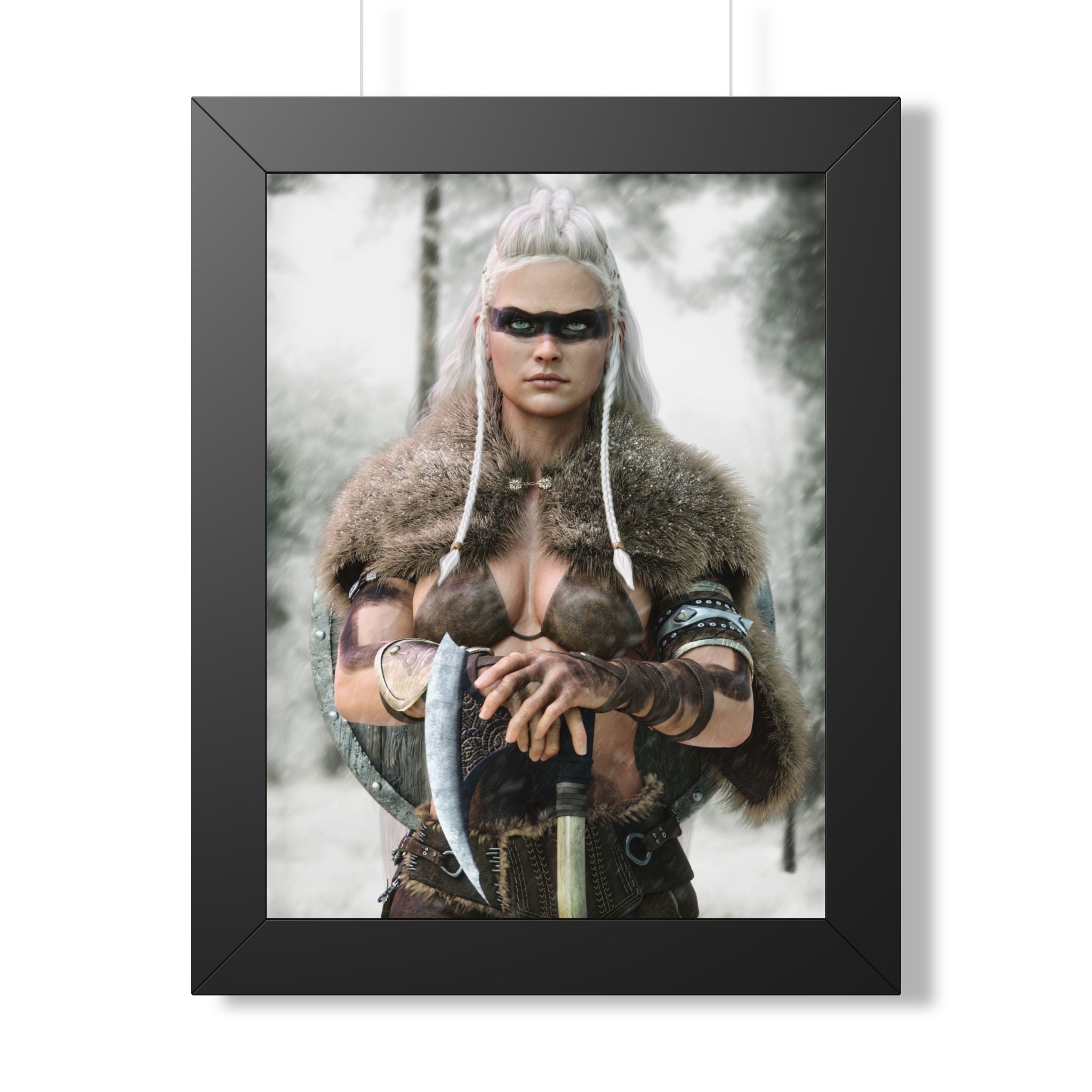 Viking Shieldmaiden Framed Poster — Nordic Warrior Wall Art - No AI - Human created illustration art
