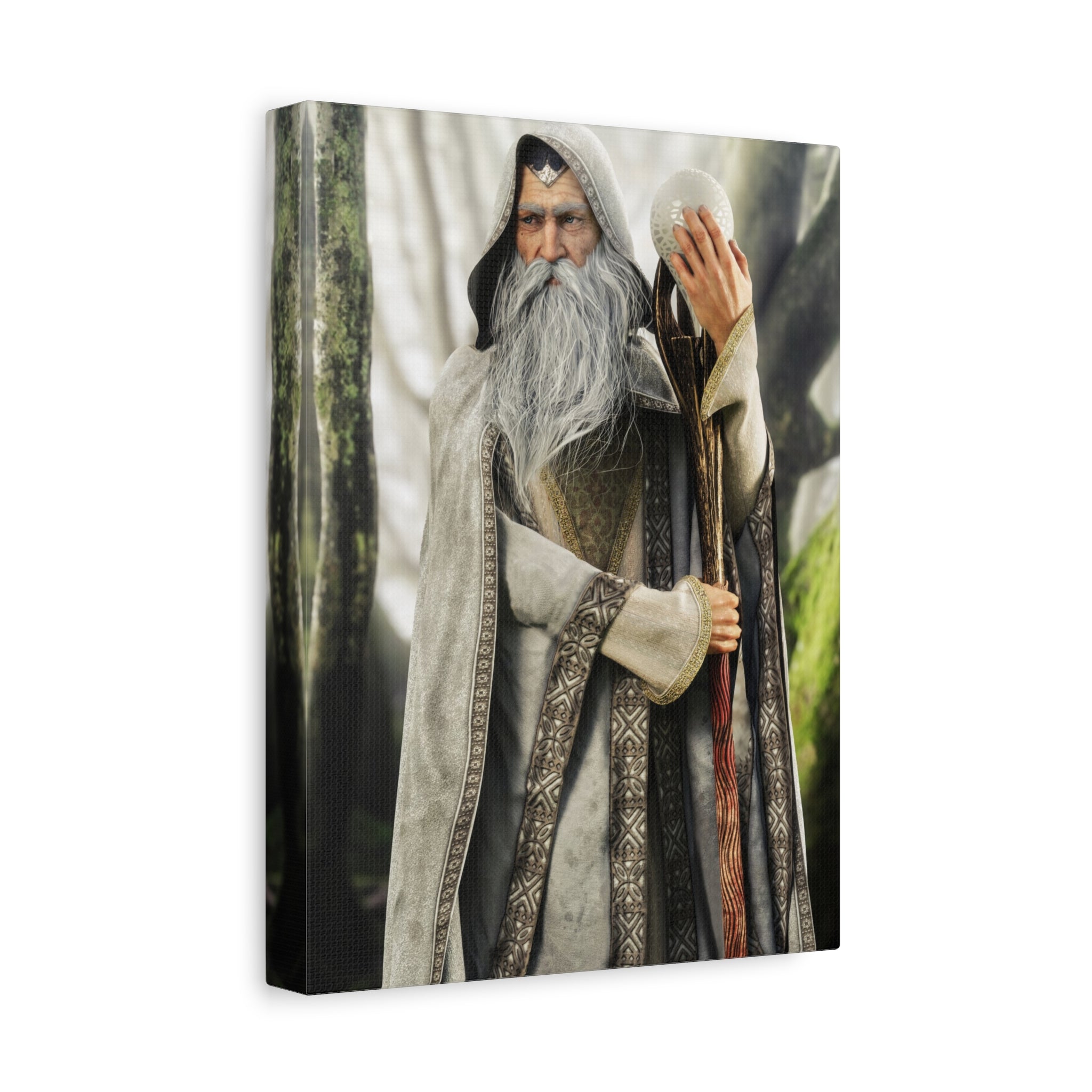 Wizard Portrait Matte Canvas Wall Art - Fantasy Sorcerer Stretched Canvas- No AI - Human created illustration art