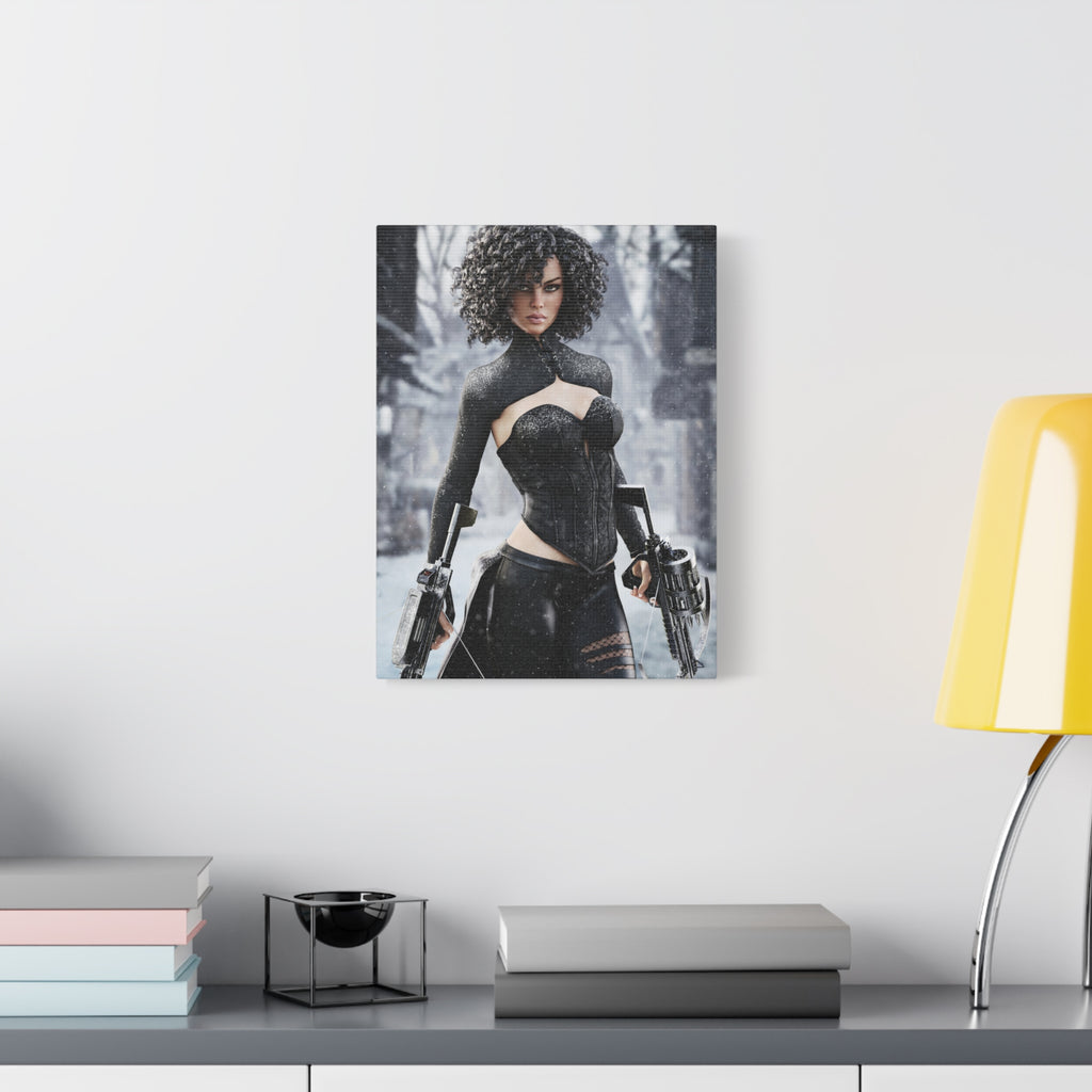 Matte Stretched Canvas - Dark Female huntress Warrior Art - No AI - Human generated illustration art