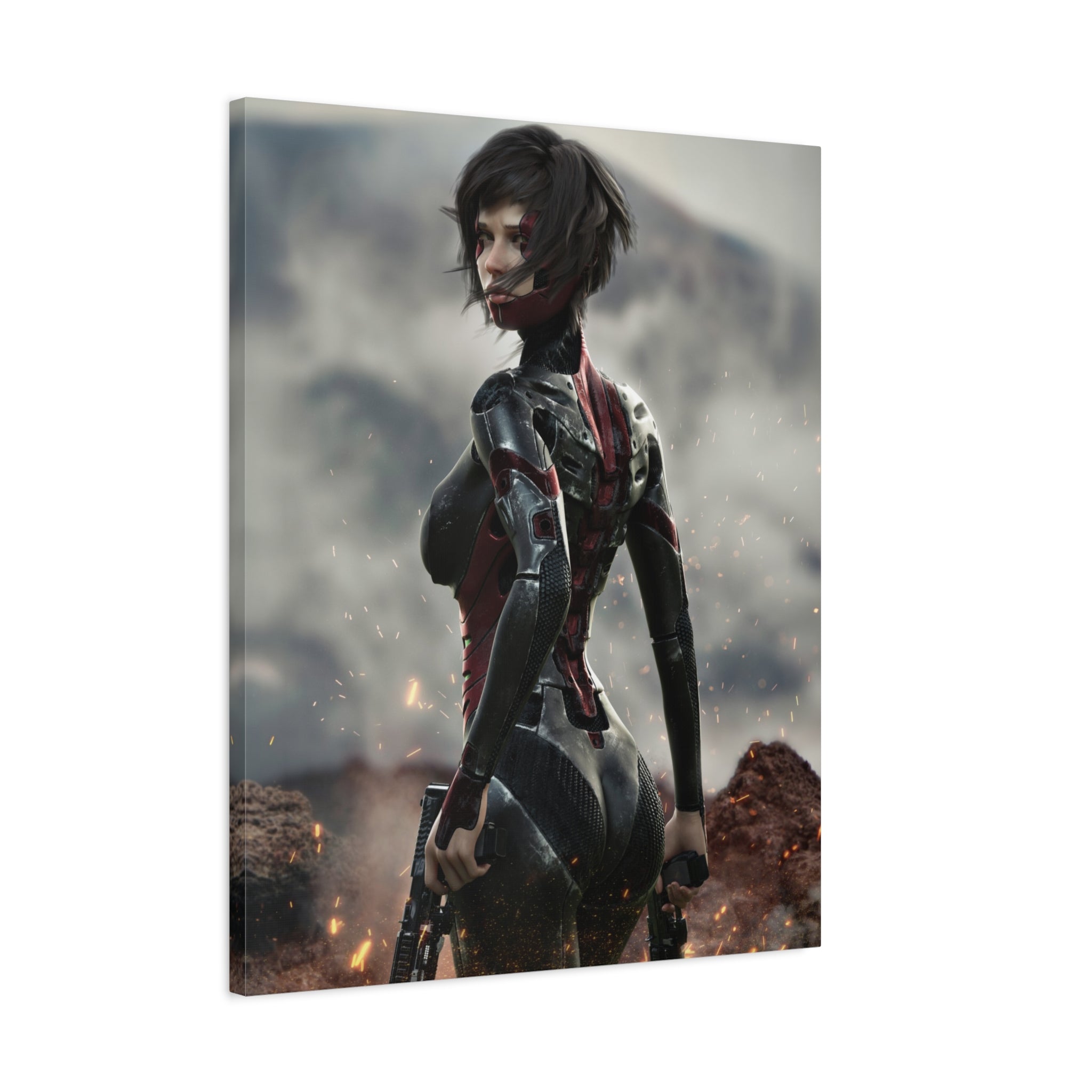 Sci‑Fi Warrior Matte Canvas Print — Futuristic Female Soldier Wall Art- No AI - Human created illustration art