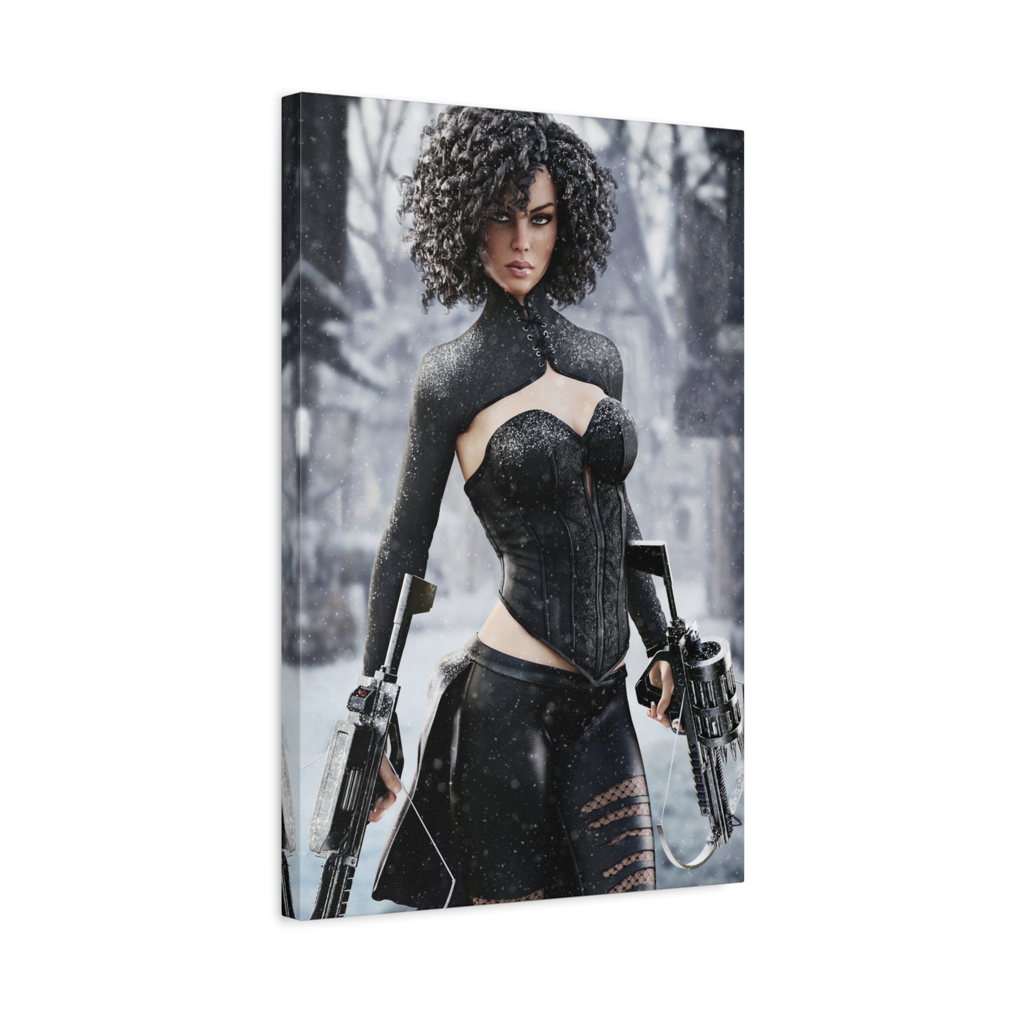Matte Stretched Canvas - Dark Female huntress Warrior Art - No AI - Human generated illustration art