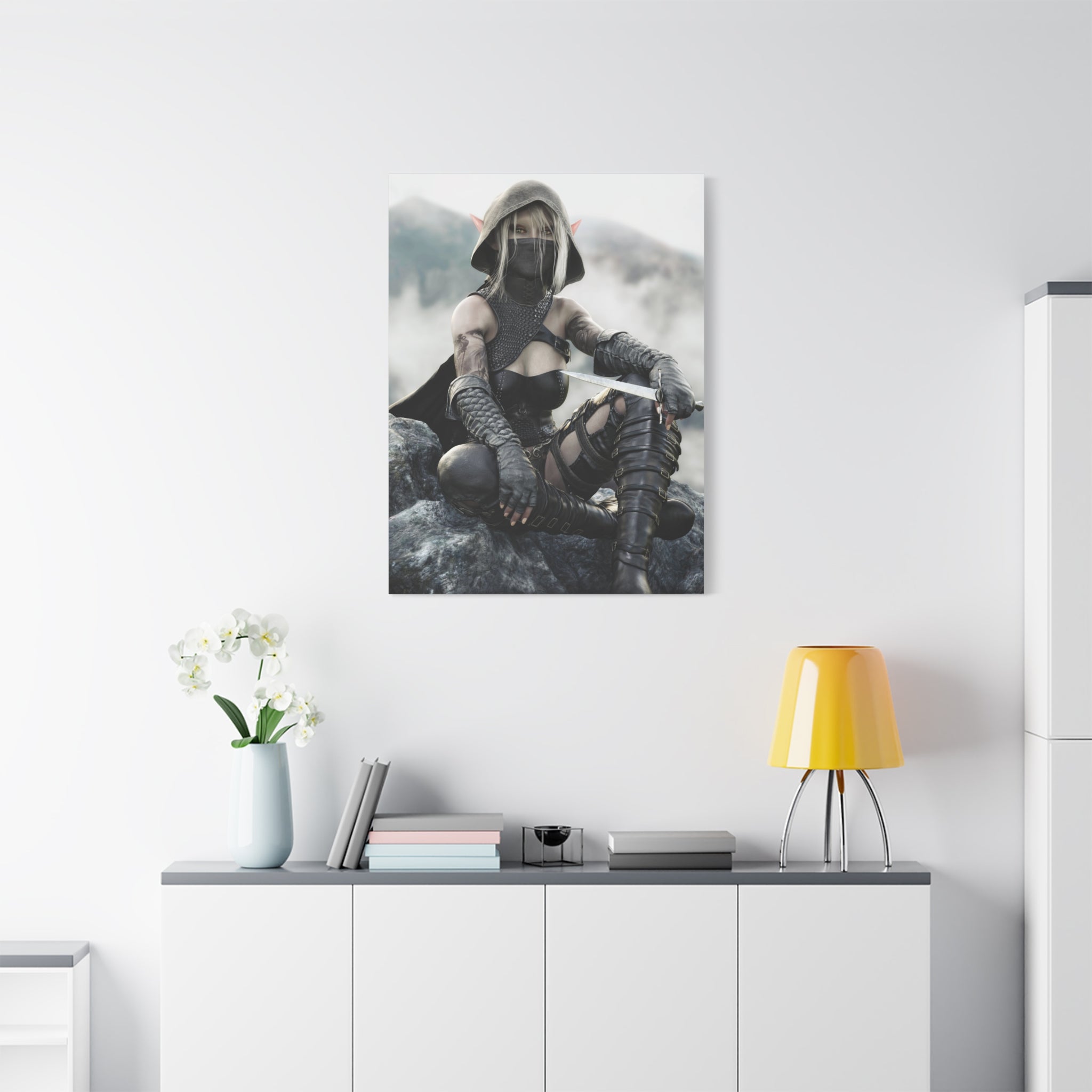 Rogue Elf Warrior Matte Canvas Print — Fantasy Assassin Wall Art- No AI - Human created illustration art