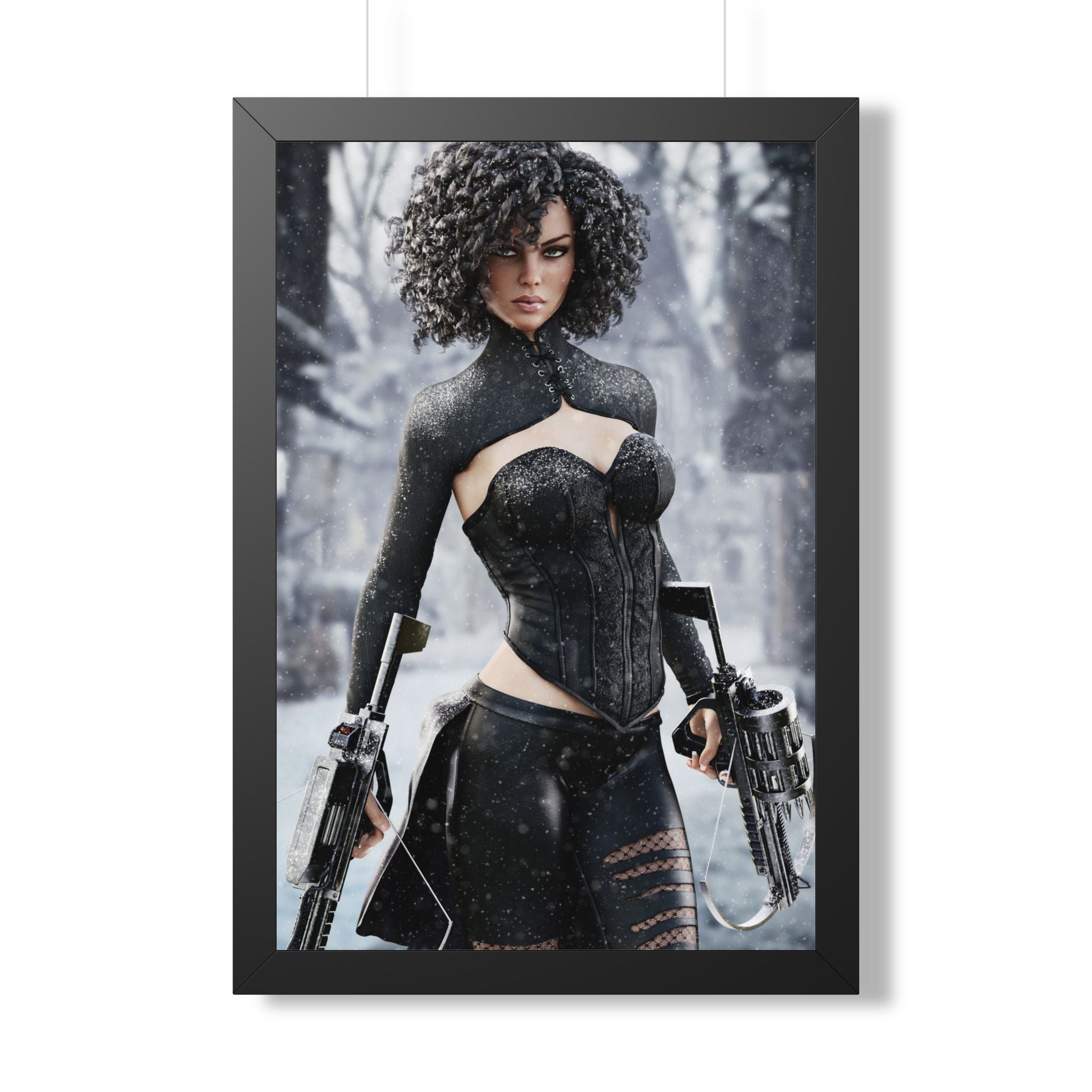 Framed Poster — Female Huntress - No AI - Human created illustration art