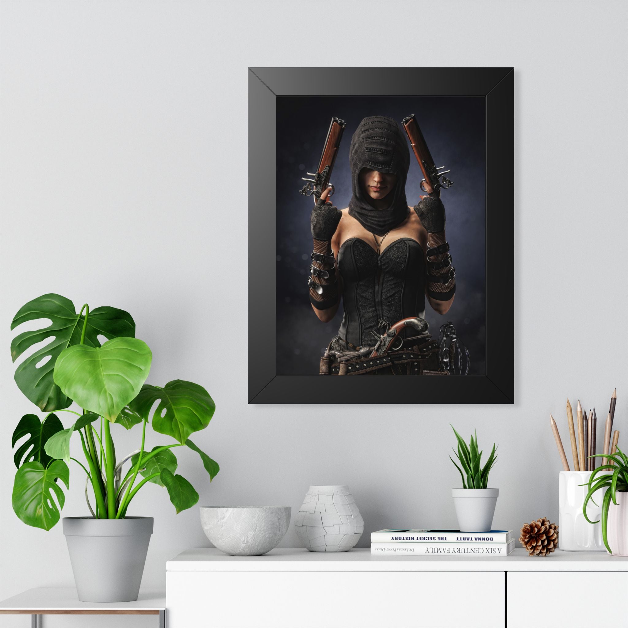 Framed Poster — Dark Rogue Pirate Assassin Art Print (Vertical) - No AI -Human created illustration art