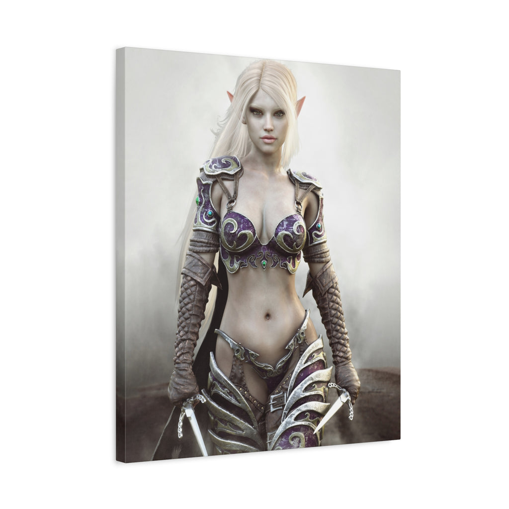 Dark Elf Warrior Fantasy Canvas Print — Matte Stretched Wall Art - No AI- Human created illustration art