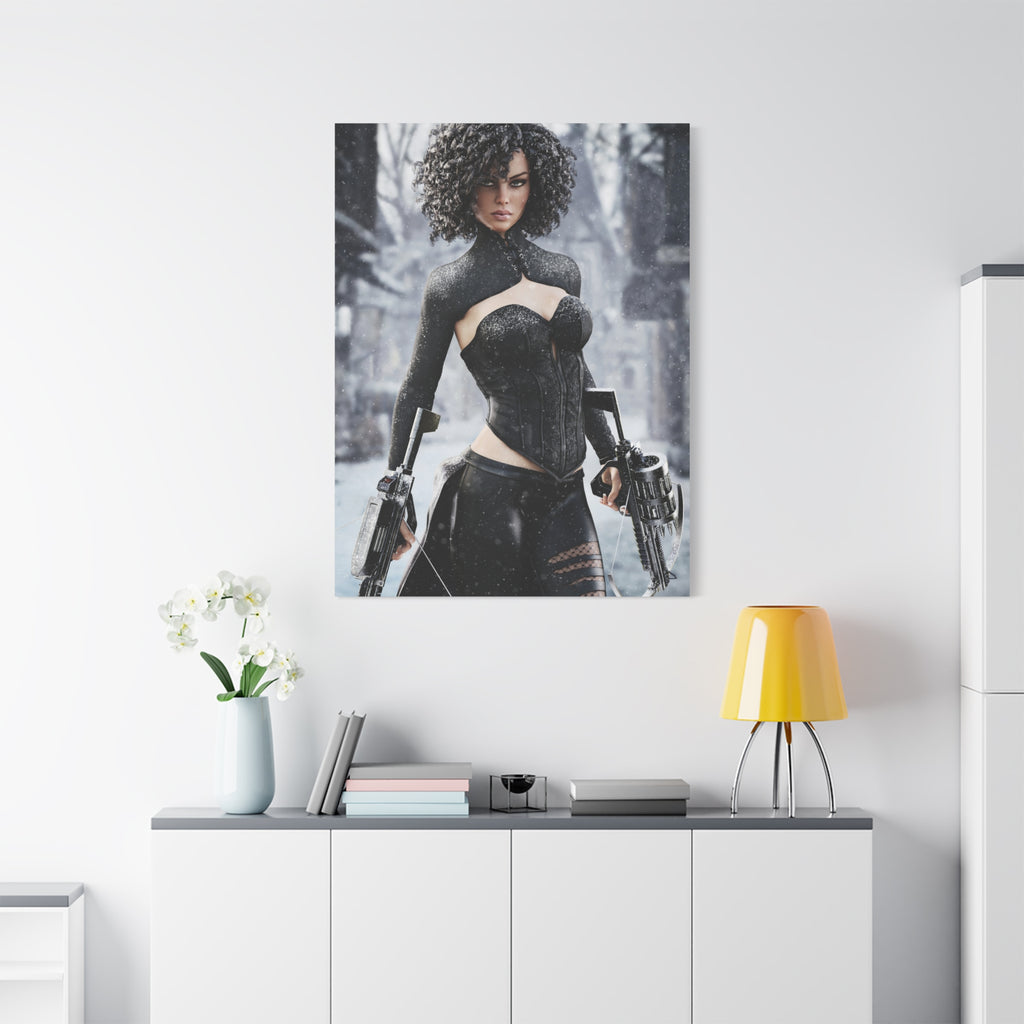 Matte Stretched Canvas - Dark Female huntress Warrior Art - No AI - Human generated illustration art