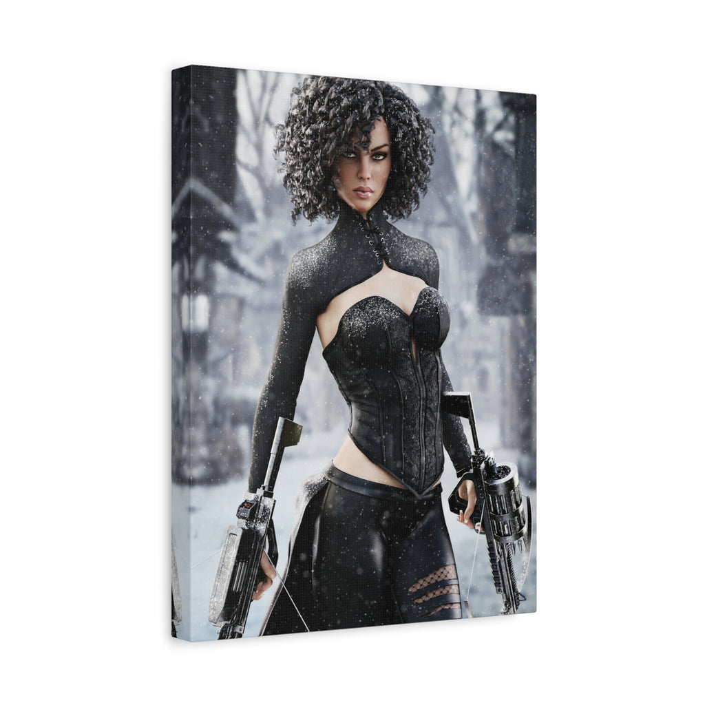 Matte Stretched Canvas - Dark Female huntress Warrior Art - No AI - Human generated illustration art