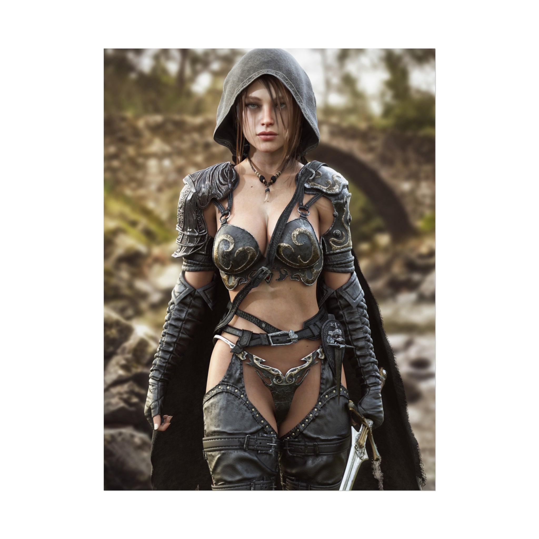 Fantasy Female Ranger Wall Art | Epic Hooded Warrior Fine Art Print - No Ai - Human created illustration art