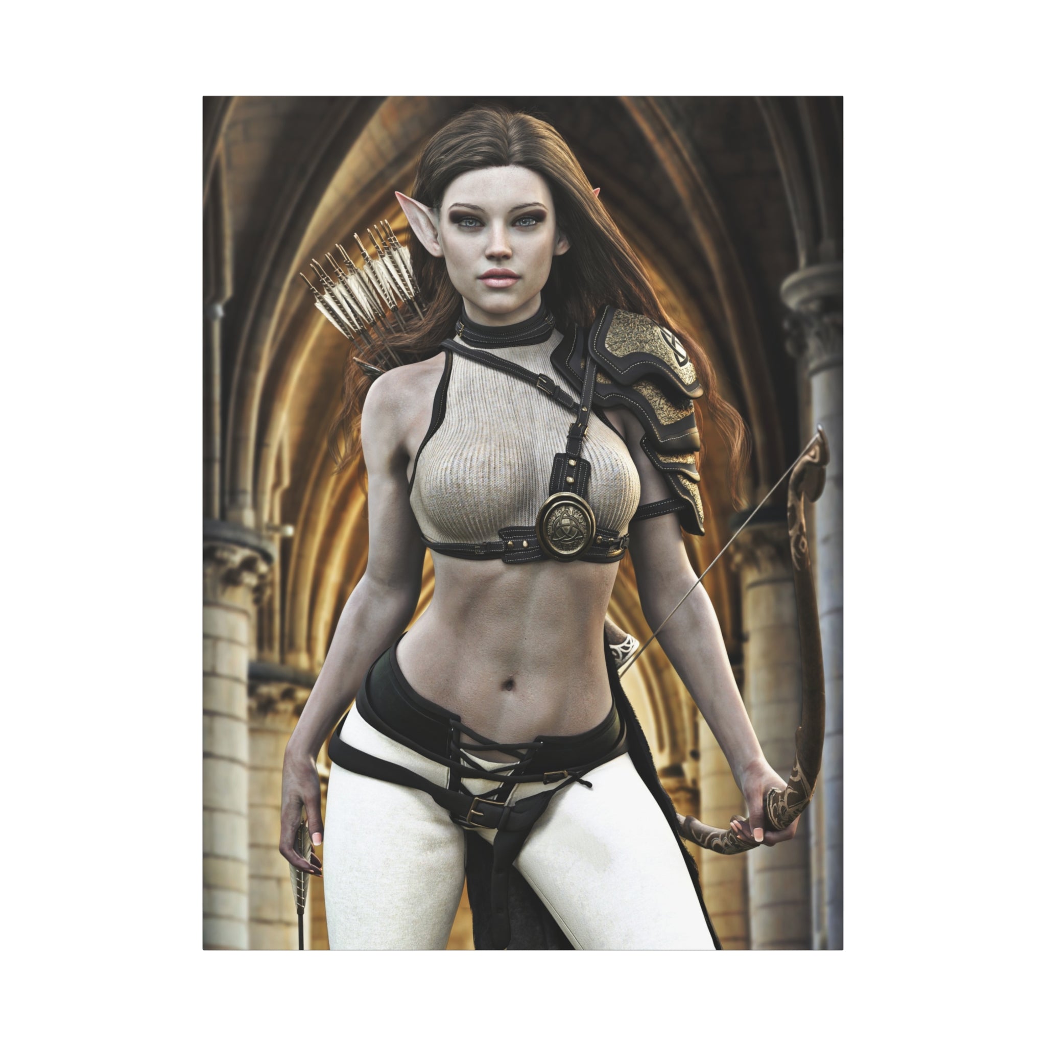 Fantasy Elven Archer Canvas Print – Warrior Elf Wall Art- No AI- Human created illustraion art