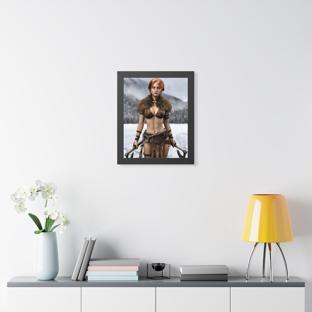 Viking Shieldmaiden Framed Poster — Redhead Warrior Art Print- No AI - Human created illustration art