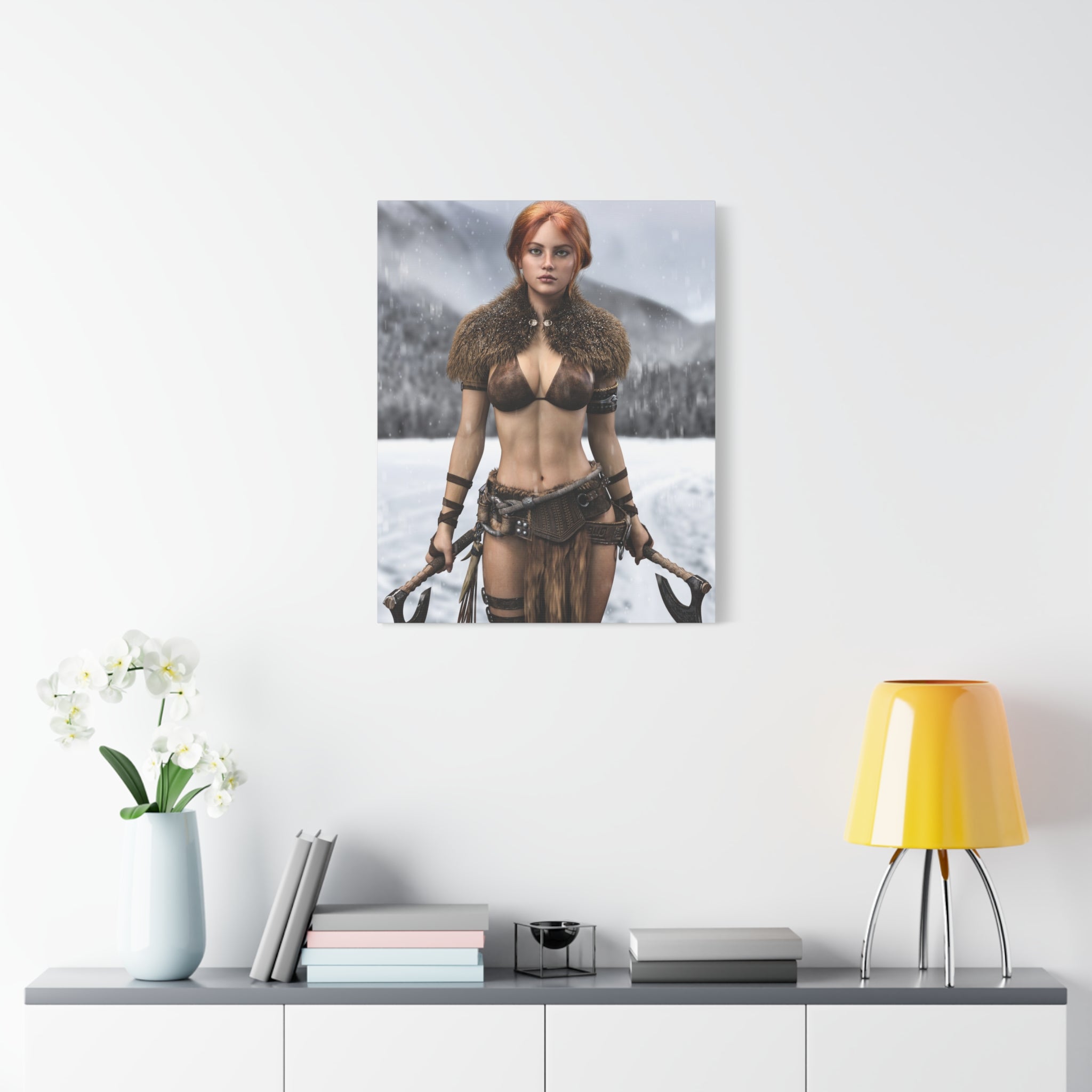Viking Shieldmaiden Canvas Print — Matte Stretched Wall Art- No AI - Human created illustration art