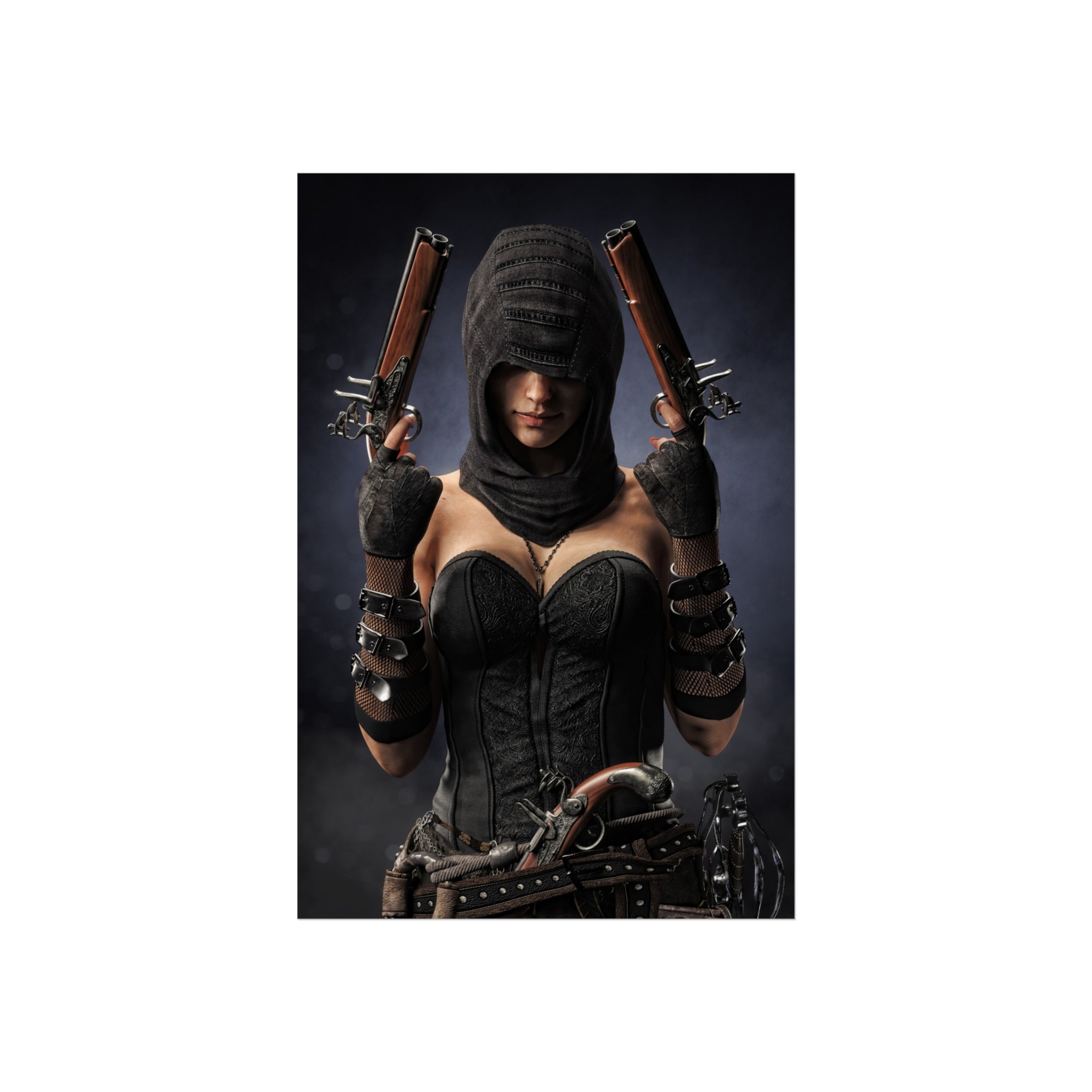 Fine Art Poster — Hooded Pirate female assassin - No AI - Human created illustration art