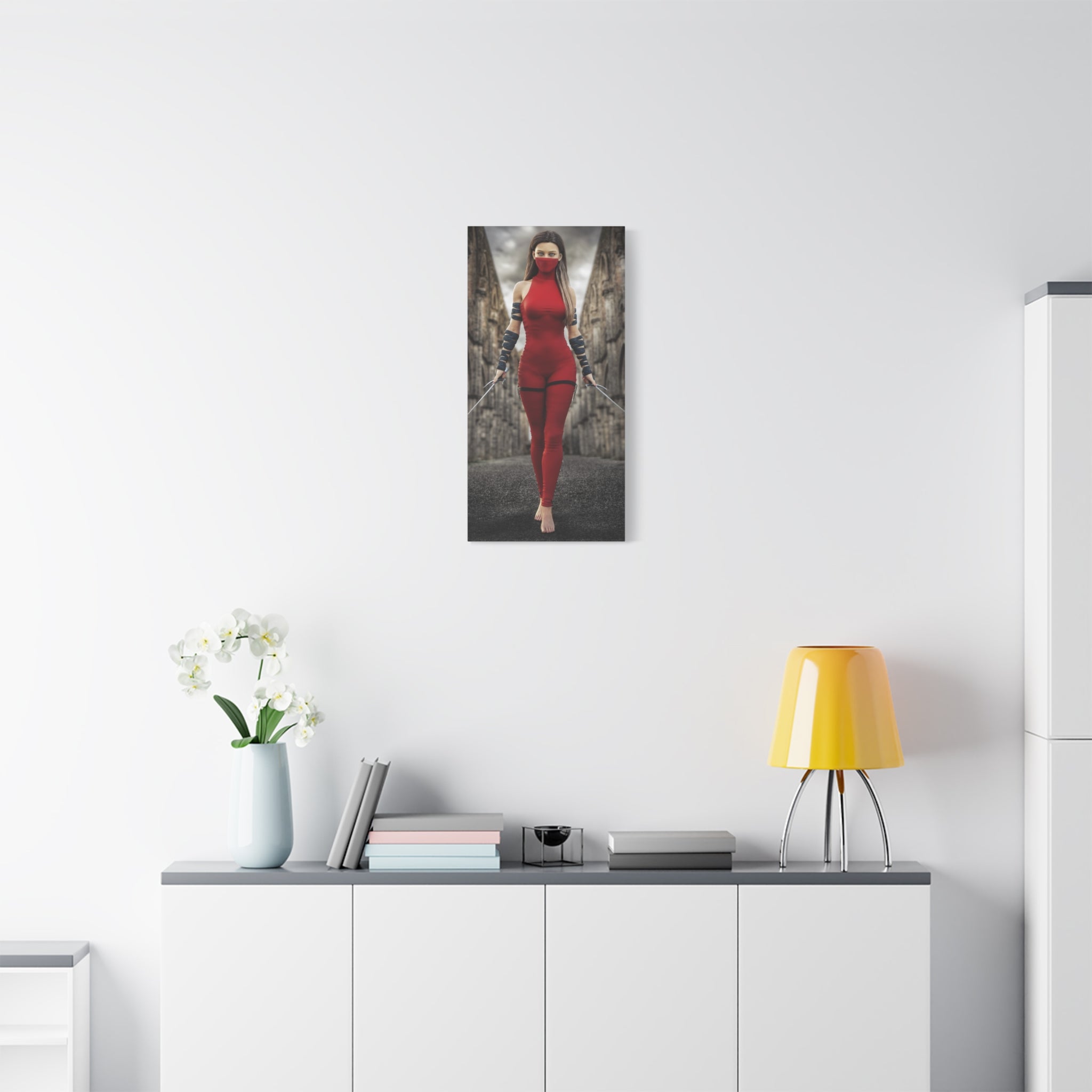 Red Assassin Canvas Wall Art | Fantasy Female Rogue & Ninja Artwork