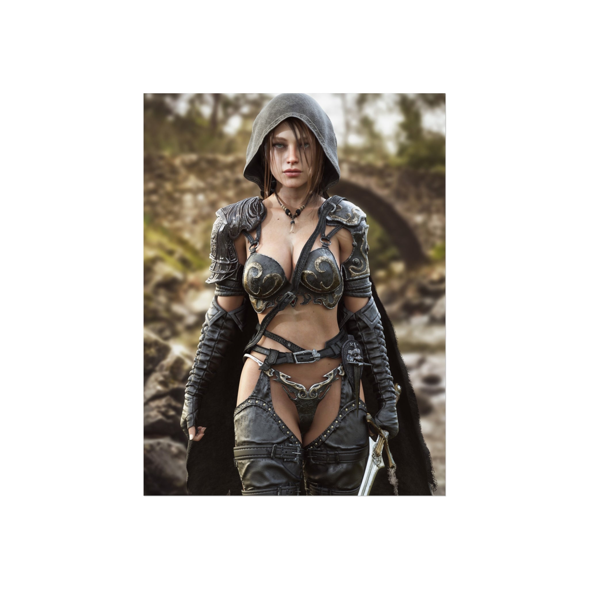 Fantasy Female Ranger Wall Art | Epic Hooded Warrior Fine Art Print - No Ai - Human created illustration art