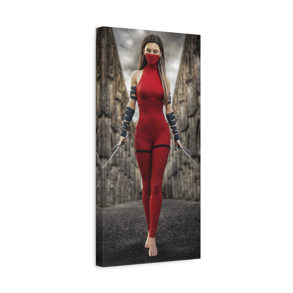 Red Assassin Canvas Wall Art | Fantasy Female Rogue & Ninja Artwork