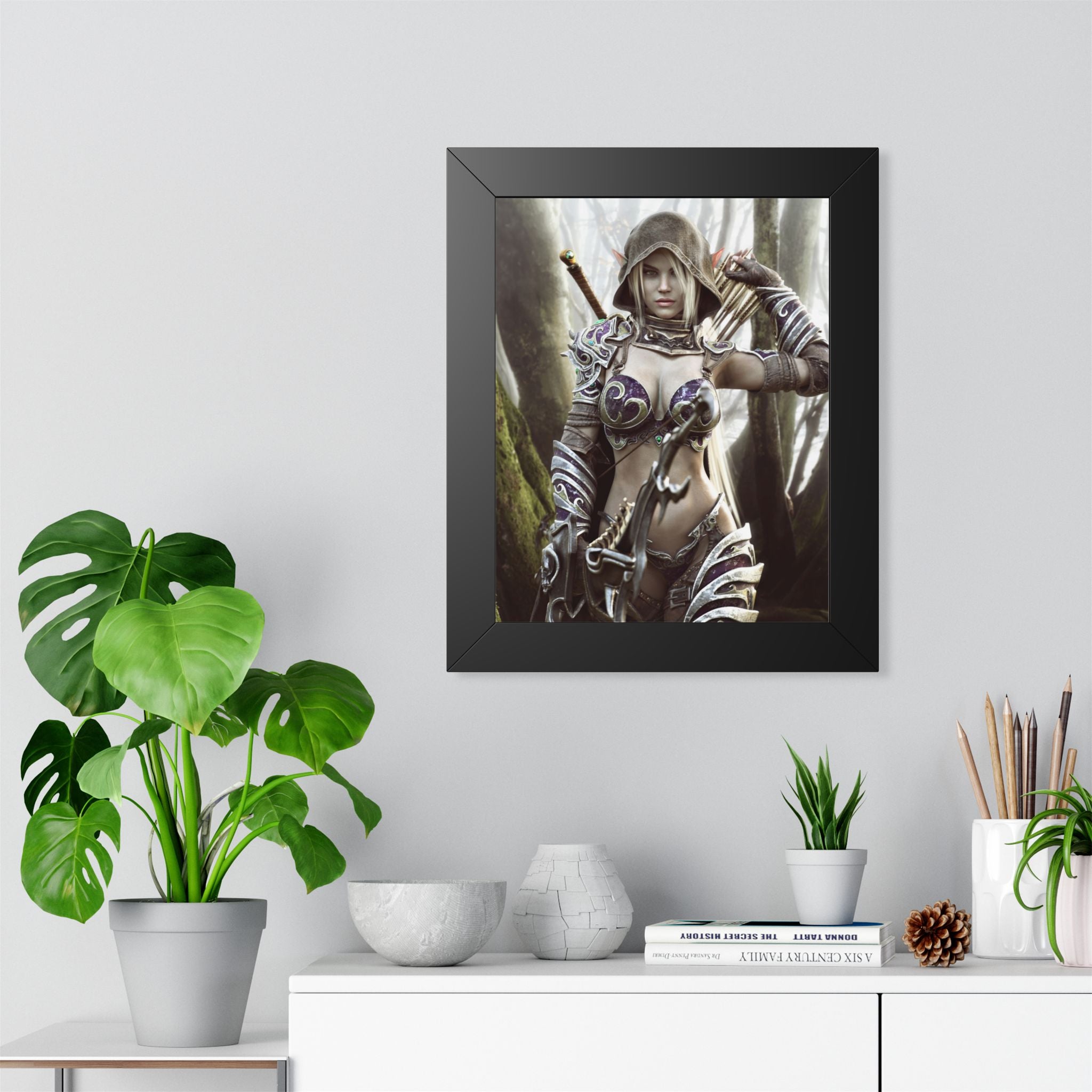 Fantasy Archer Framed Poster — Female Ranger Wall Art - No AI - Human created illustration