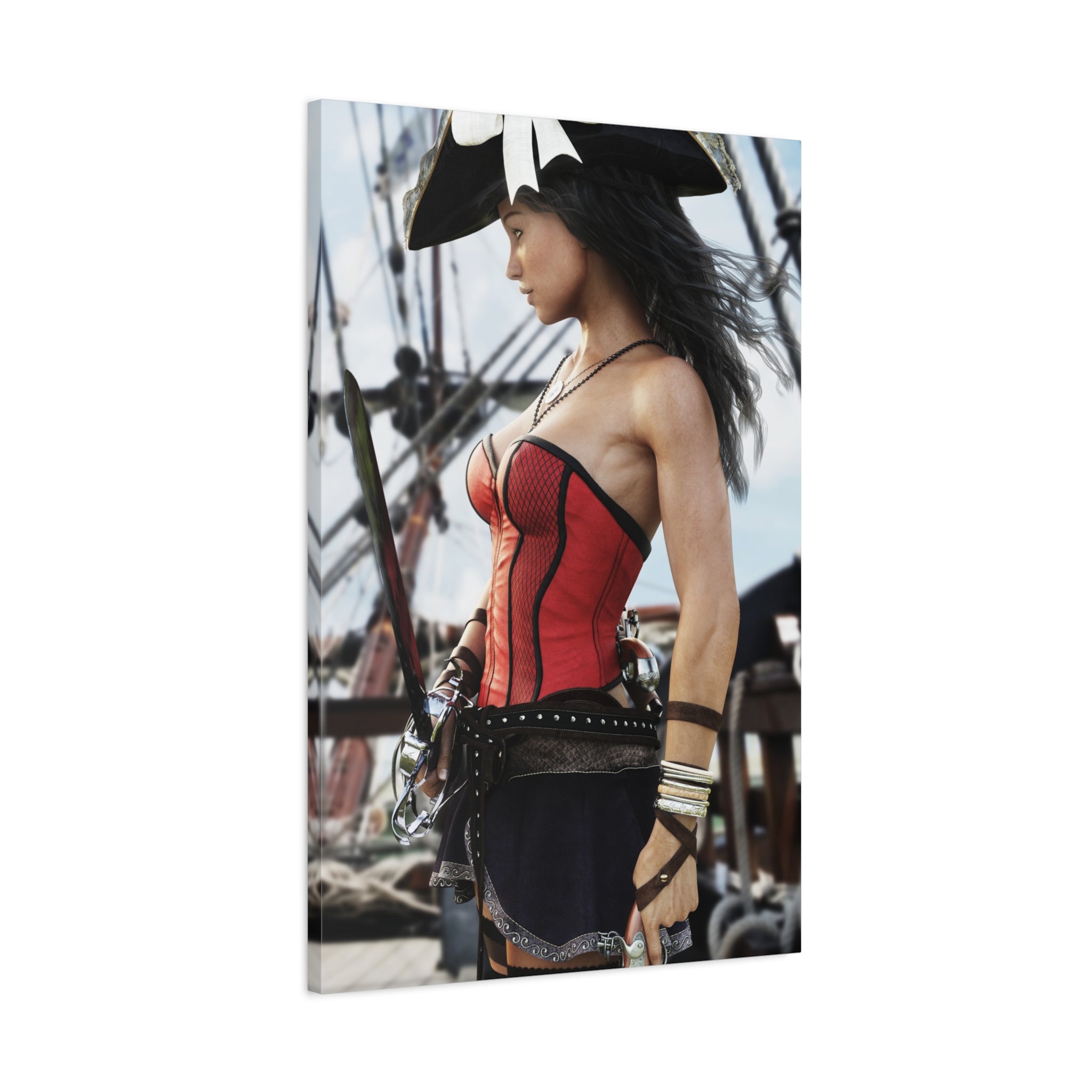 Female Pirate Canvas Wall Art | Handcrafted Fantasy Pirate Print