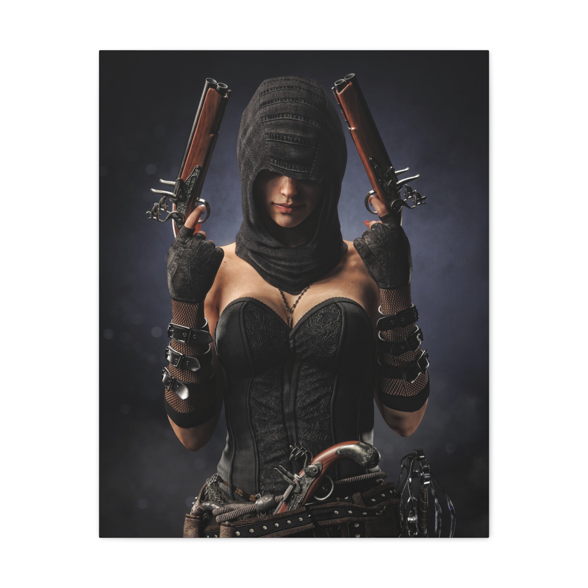 Pirate Assassin Matte Canvas Print — Hooded Female  Wall Art- No Ai- Human created illustration art