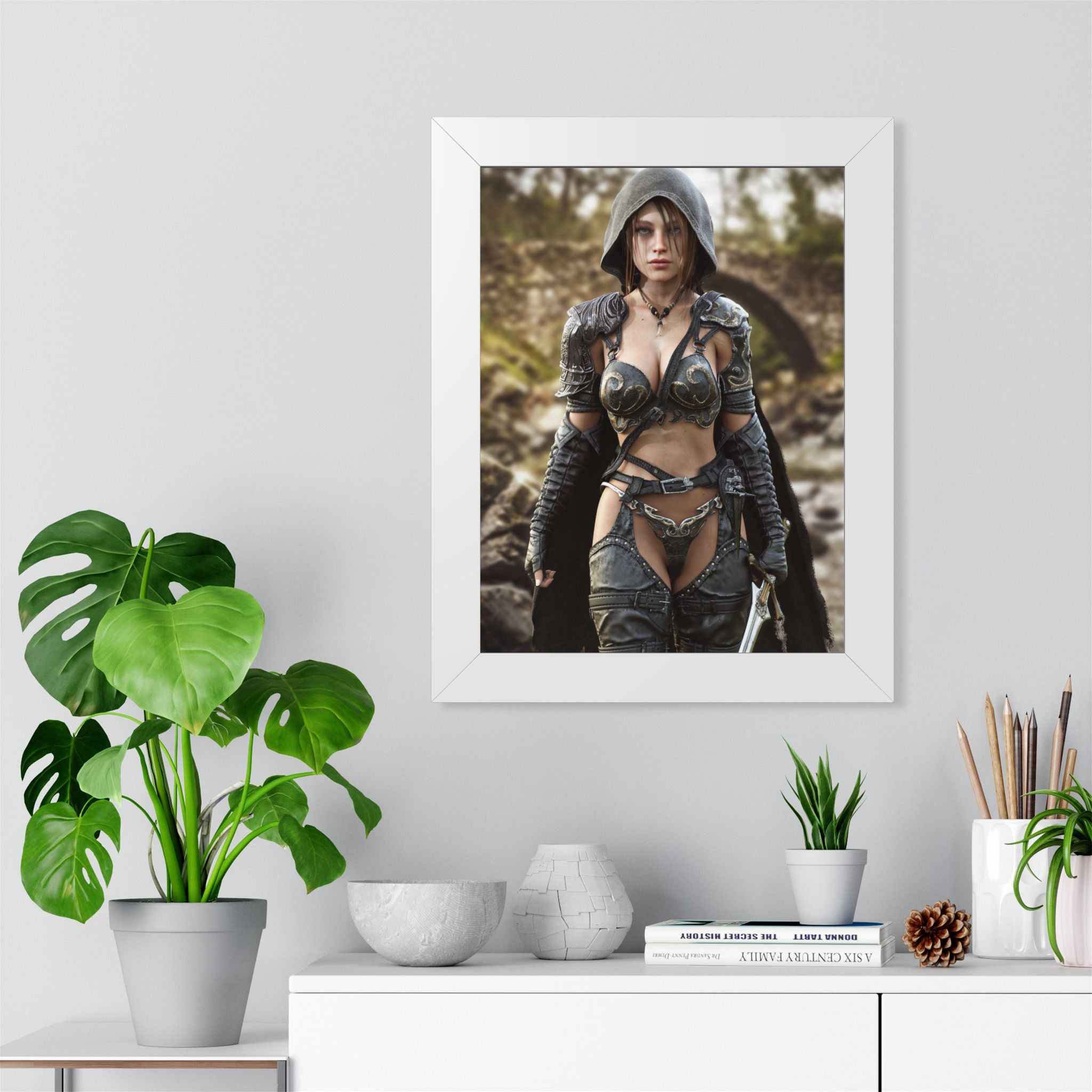 Framed Poster — Fantasy Warrior Woman Ranger Art Print (Vertical) - No AI- Human created illustration art