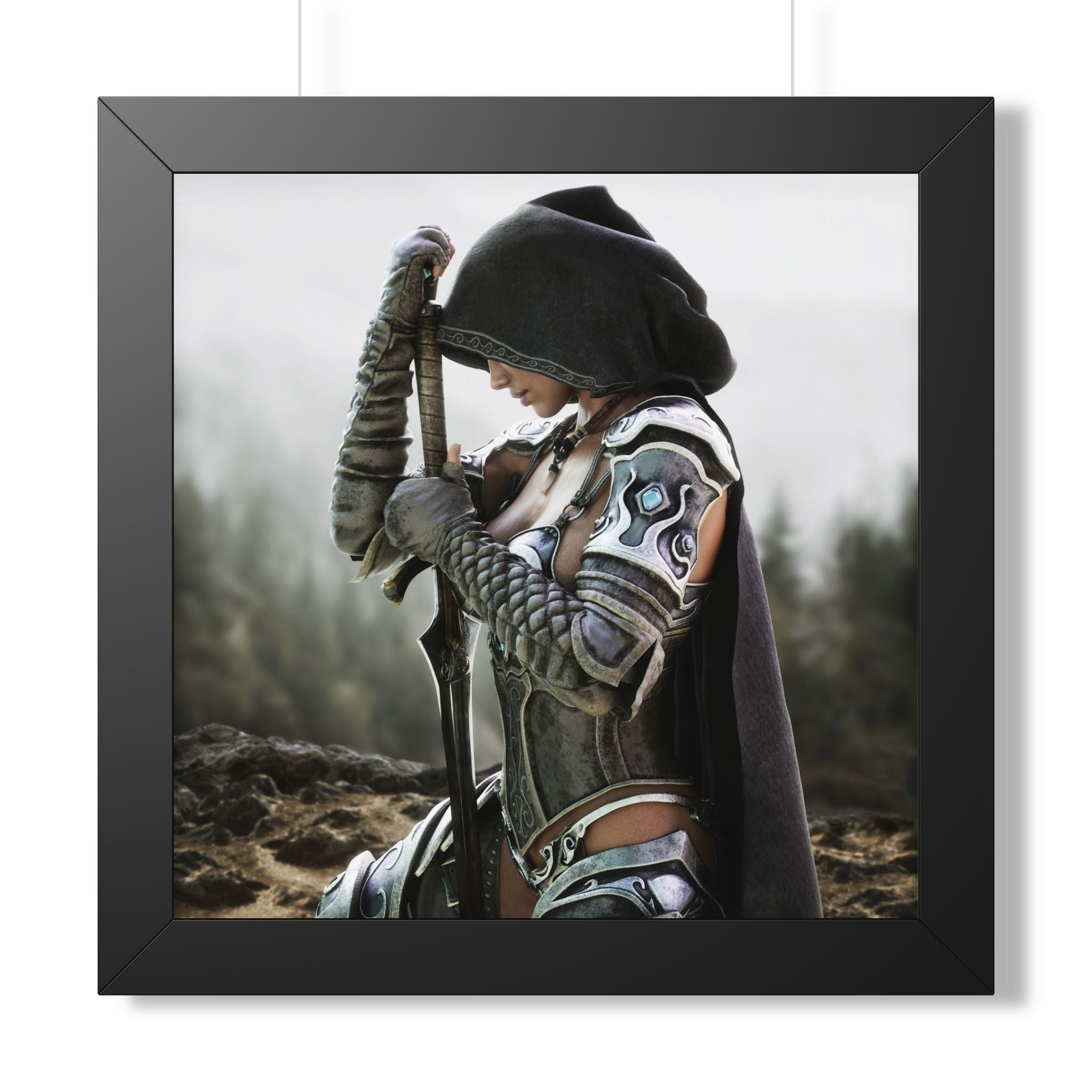 Framed Poster — Female Fantasy Warrior Artwork (Vertical) - No AI - Human created illustration art