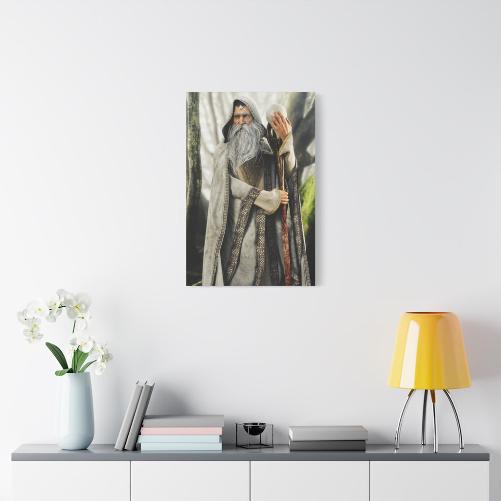Wizard Portrait Matte Canvas Wall Art - Fantasy Sorcerer Stretched Canvas- No AI - Human created illustration art