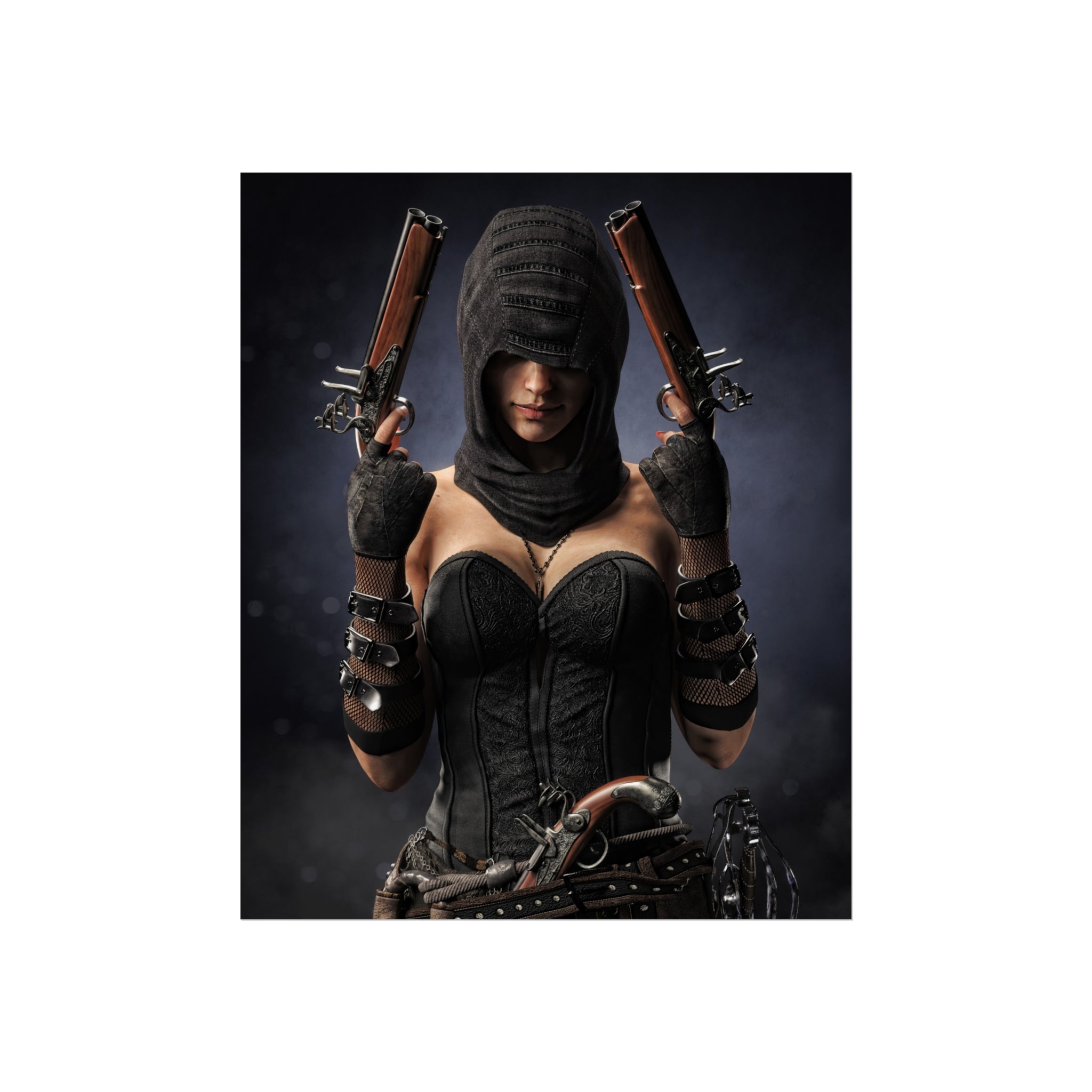 Fine Art Poster — Hooded Pirate female assassin - No AI - Human created illustration art