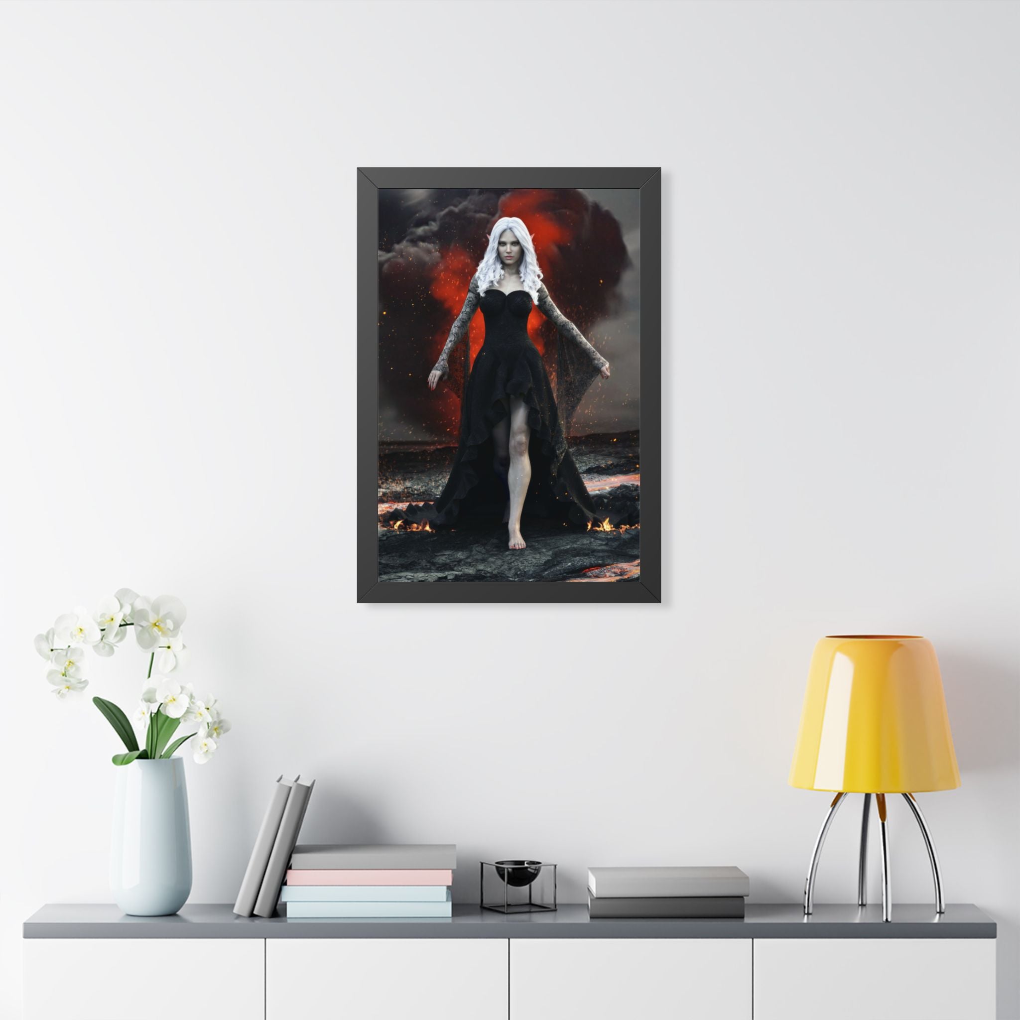Fantasy Dark elf Sorceress Framed Poster – Dark Sorceress Wall Art- No AI- Human created illustration art