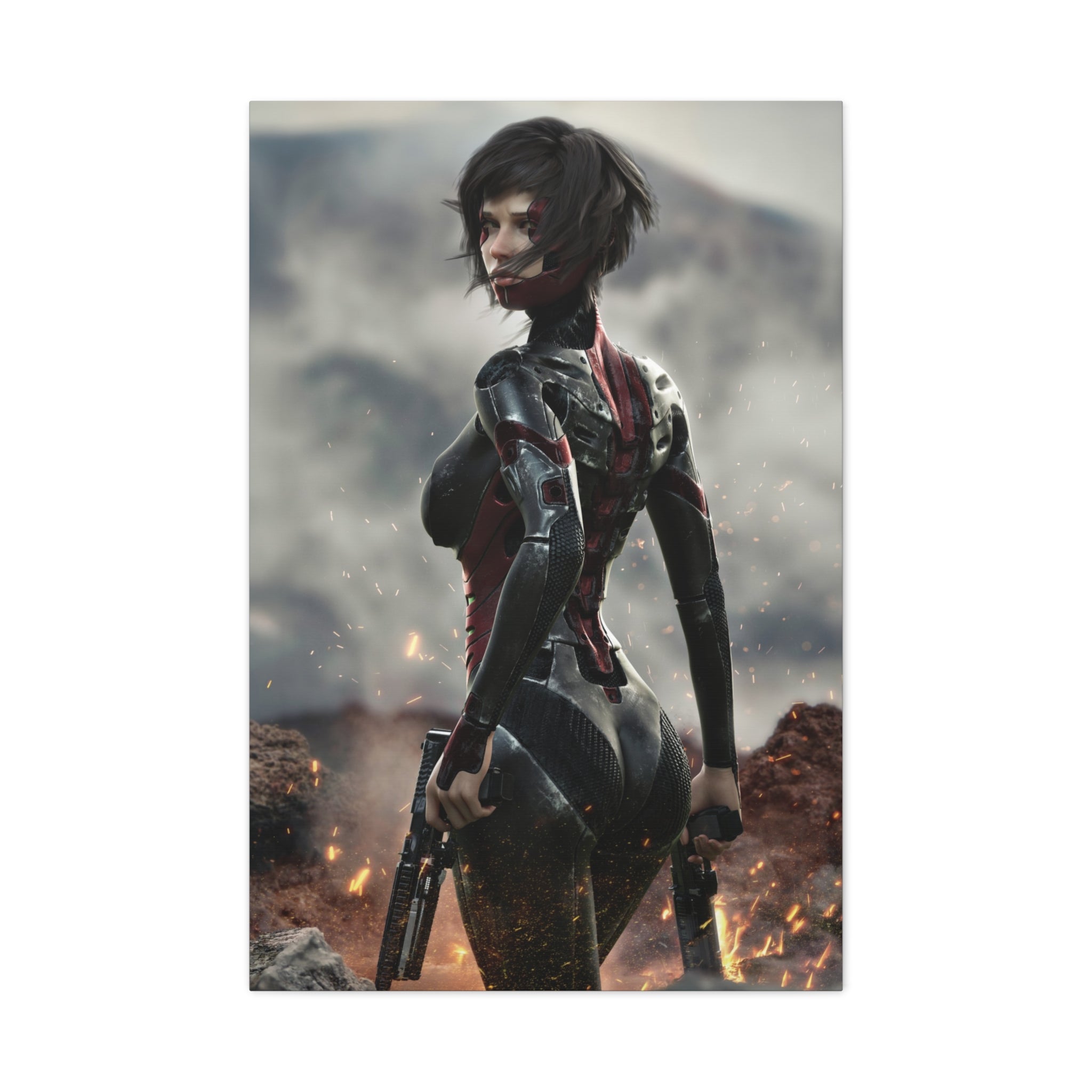 Sci‑Fi Warrior Matte Canvas Print — Futuristic Female Soldier Wall Art- No AI - Human created illustration art