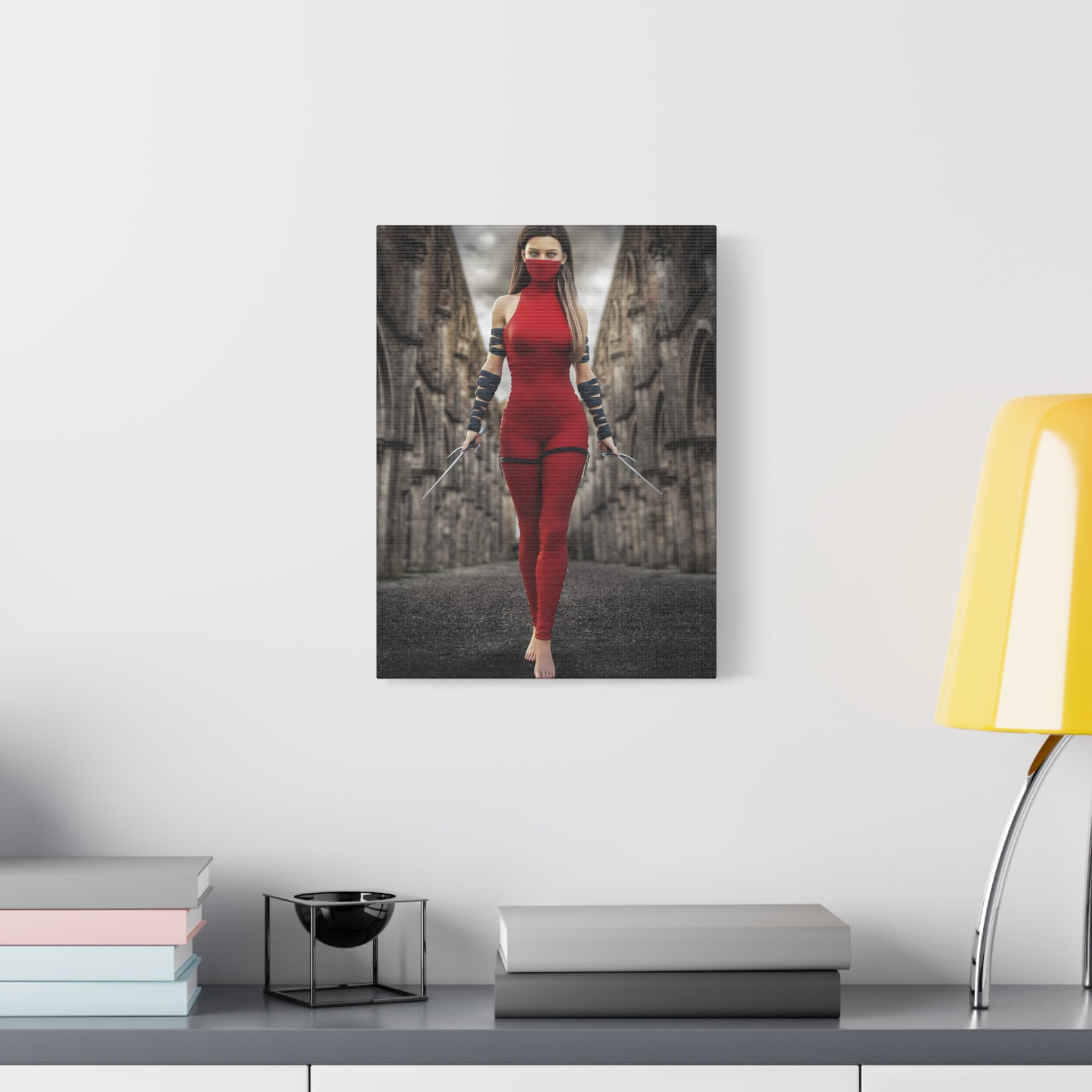 Red Assassin Canvas Wall Art | Fantasy Female Rogue & Ninja Artwork