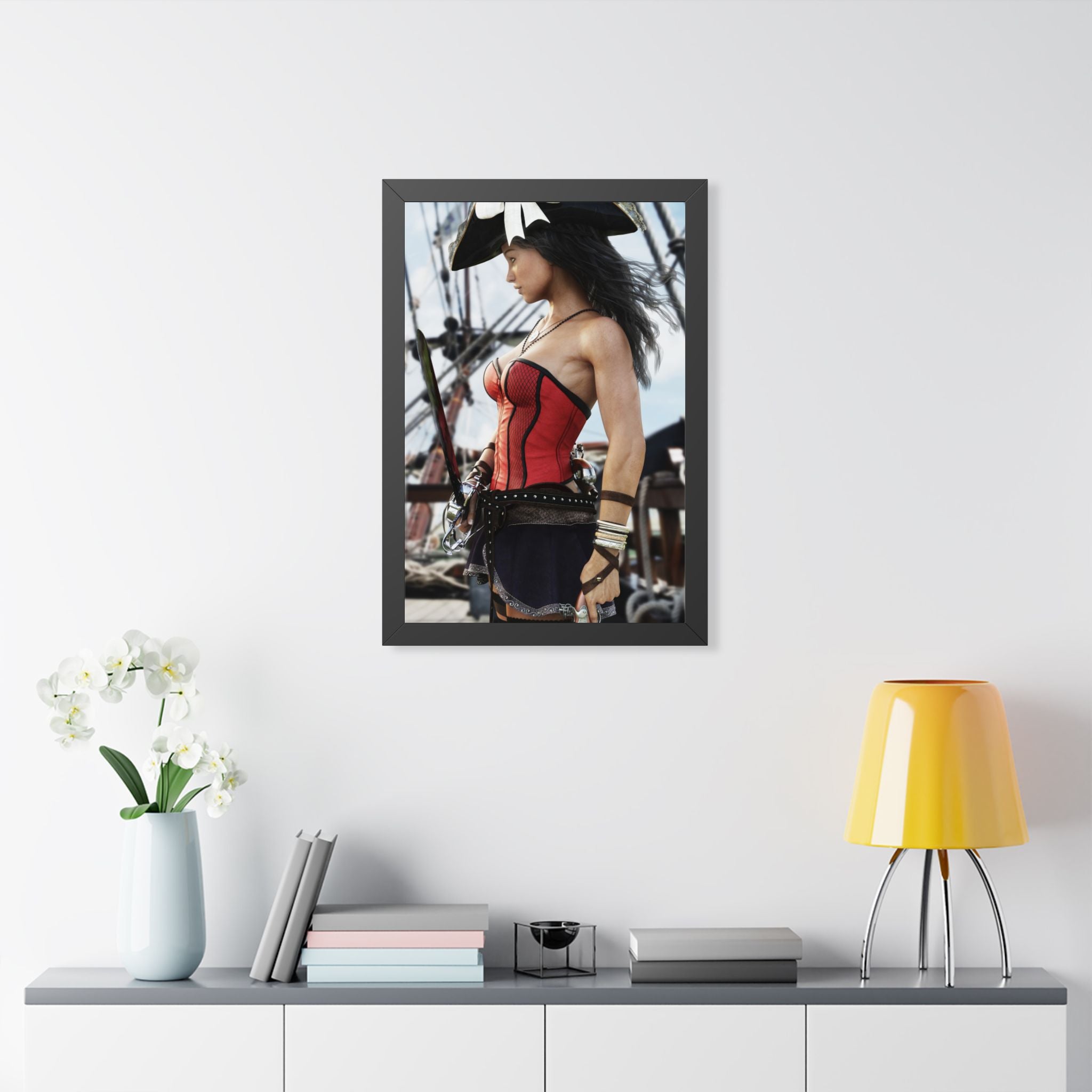 Female Pirate Framed Wall Art | Handcrafted Fantasy Pirate Print