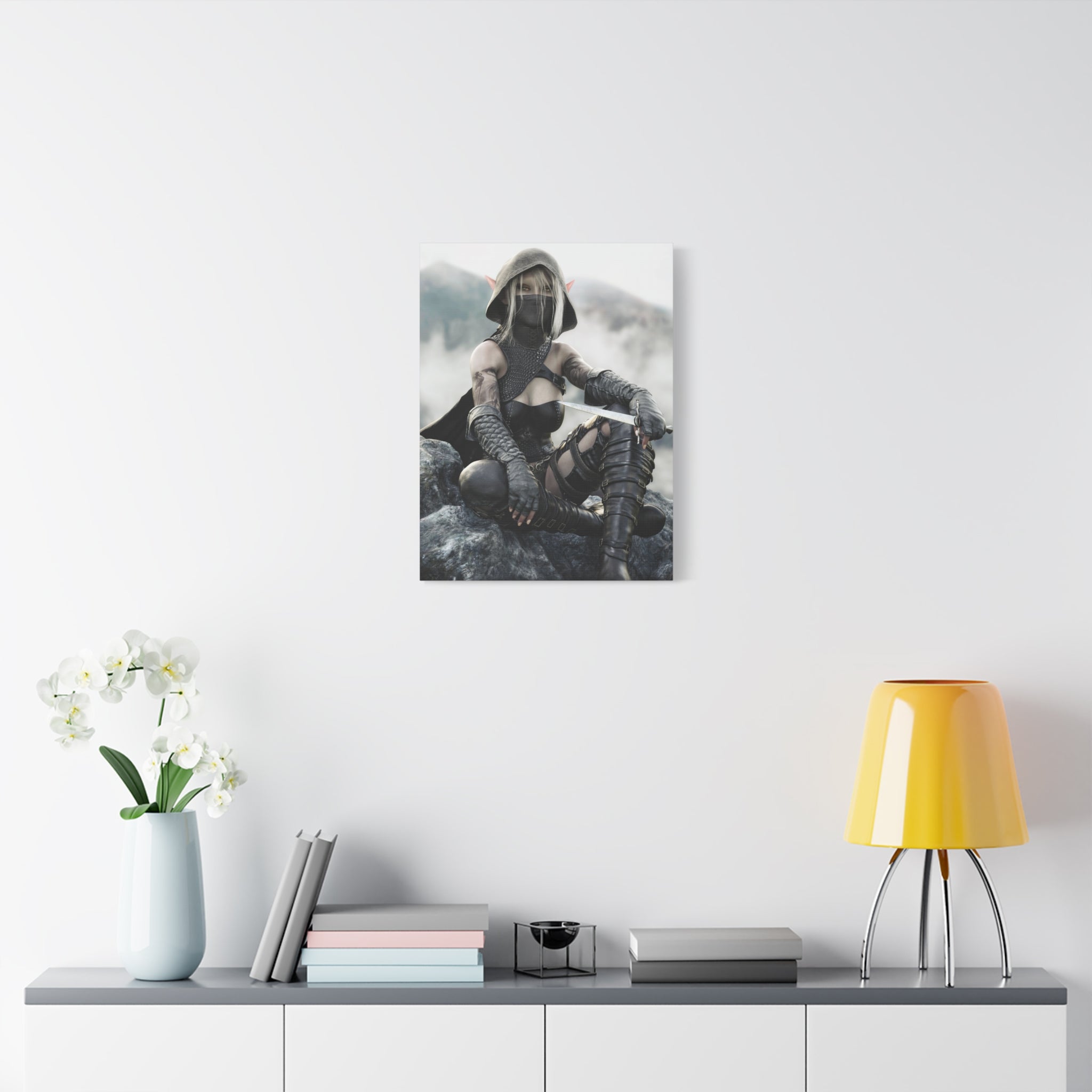 Rogue Elf Warrior Matte Canvas Print — Fantasy Assassin Wall Art- No AI - Human created illustration art
