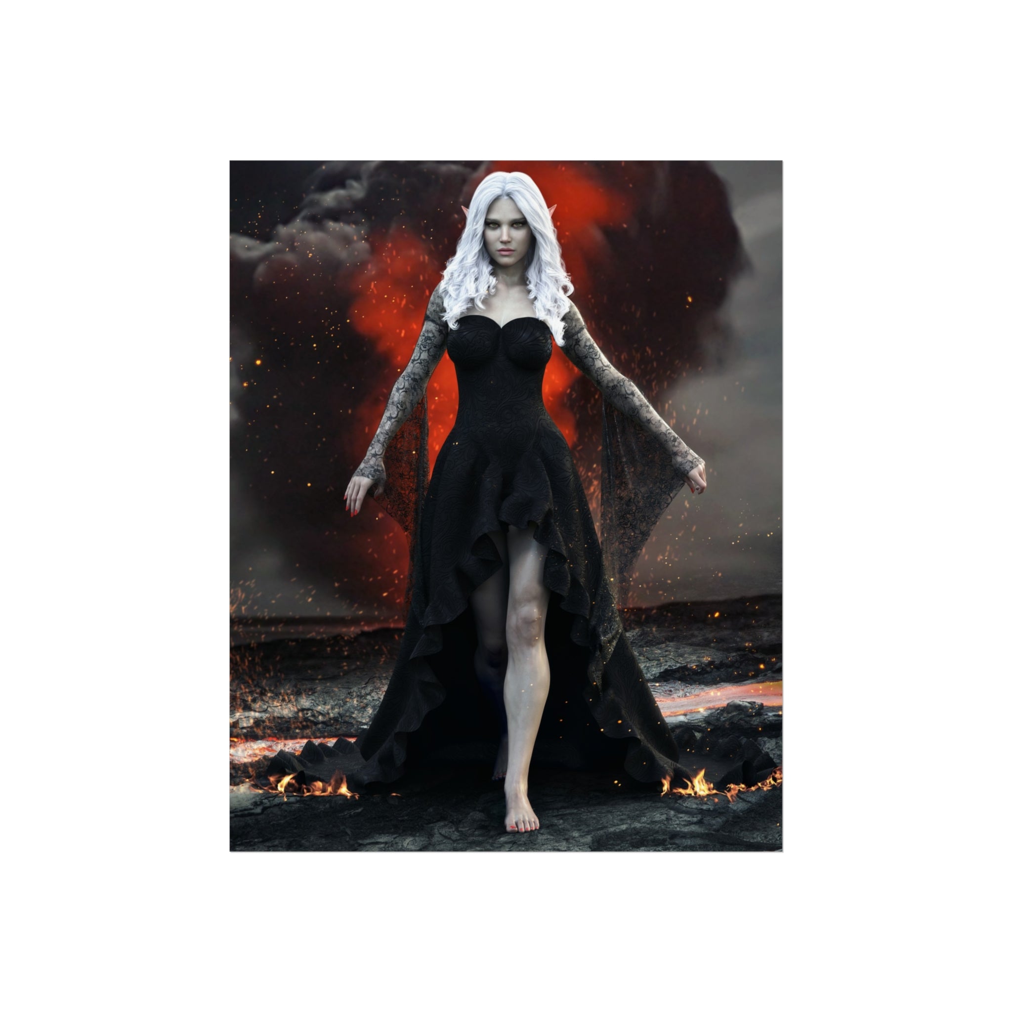 Dark Sorceress Fine Art Poster — Gothic Woman in Black Dress Wall Art - No AI - Human created illustration art