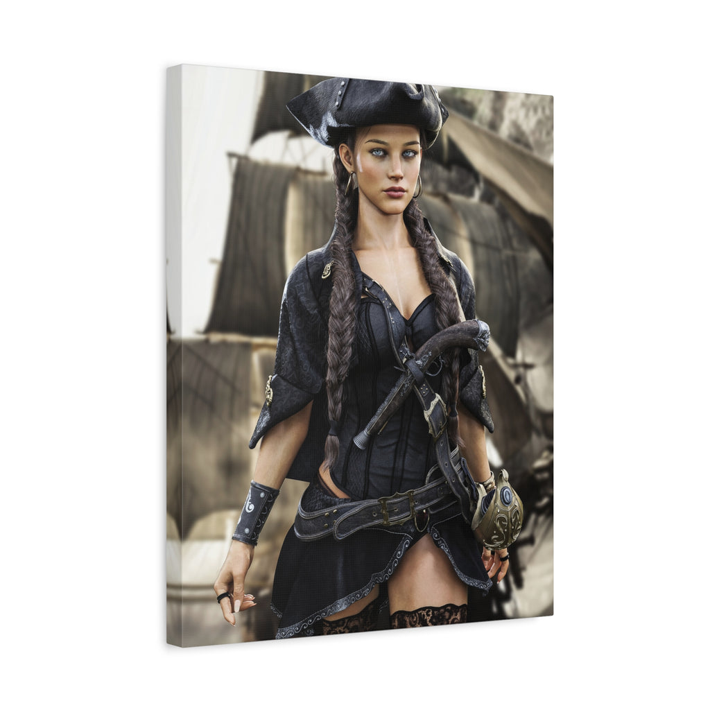 Pirate Captain Woman Matte Canvas Print — Stretched Wall Art - No AI - Human created illustration art