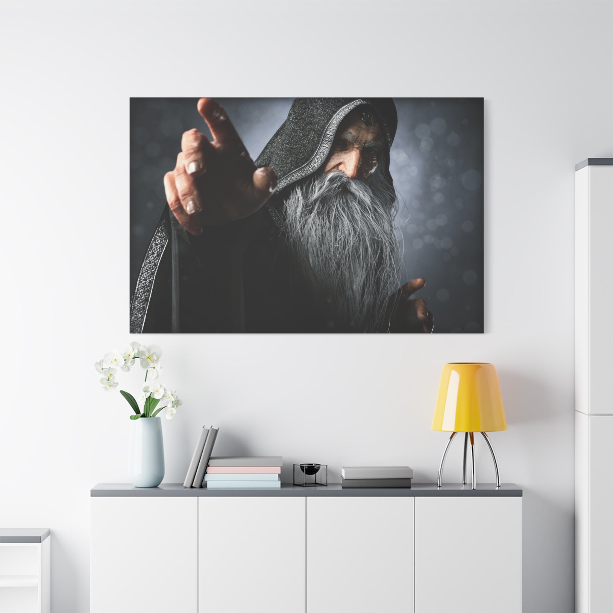 Mystic Wizard Portrait Canvas — Stretched Matte Wall Art - No AI - Human created illustration art