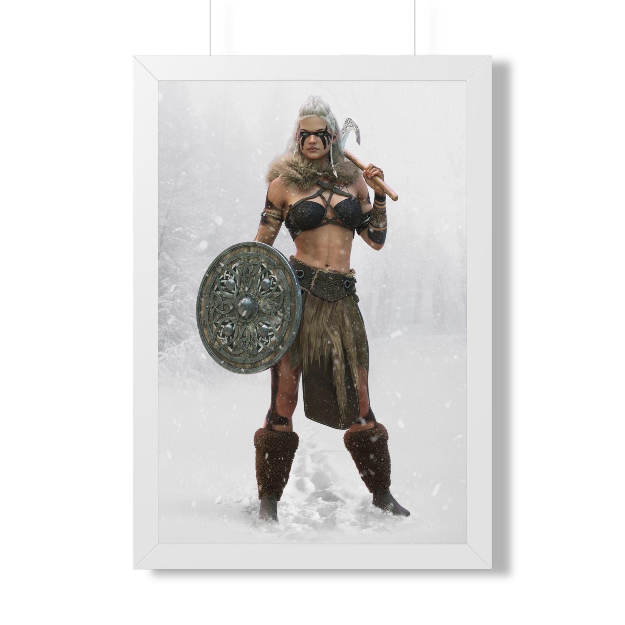 Valkyrie Warrior Framed Poster — Nordic Shieldmaiden Art Print- No AI- Human created illustration art