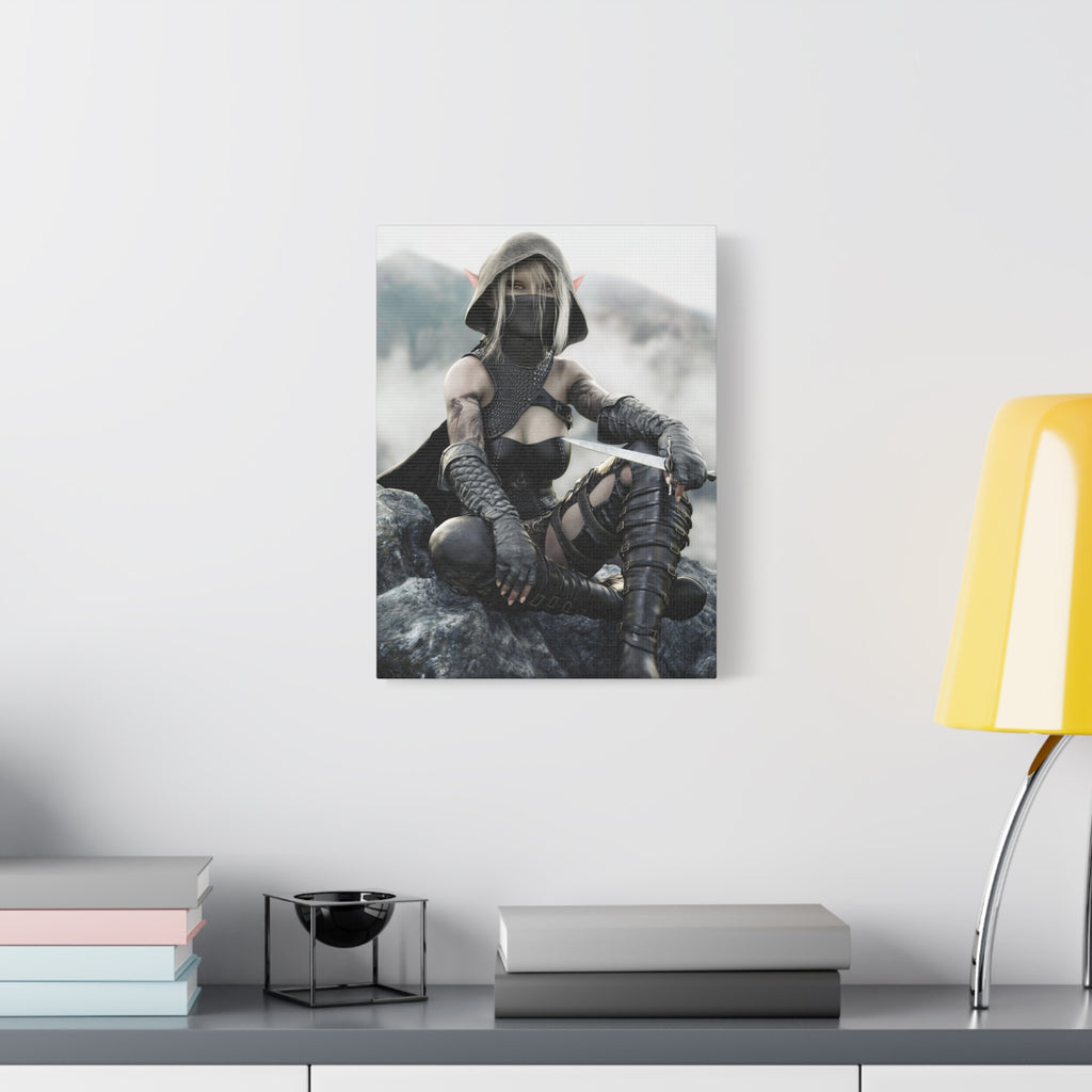 Rogue Elf Warrior Matte Canvas Print — Fantasy Assassin Wall Art- No AI - Human created illustration art
