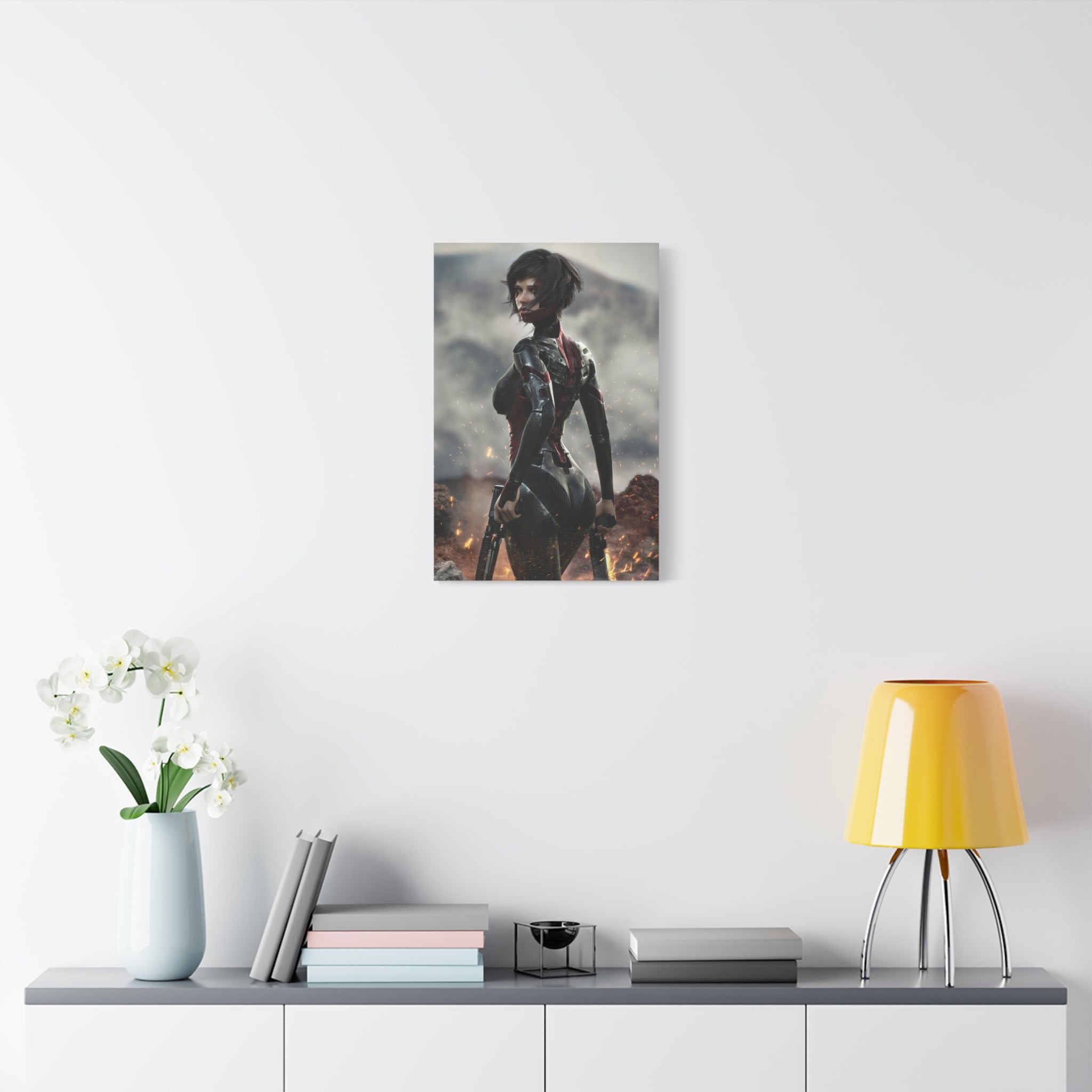 Sci‑Fi Warrior Matte Canvas Print — Futuristic Female Soldier Wall Art- No AI - Human created illustration art
