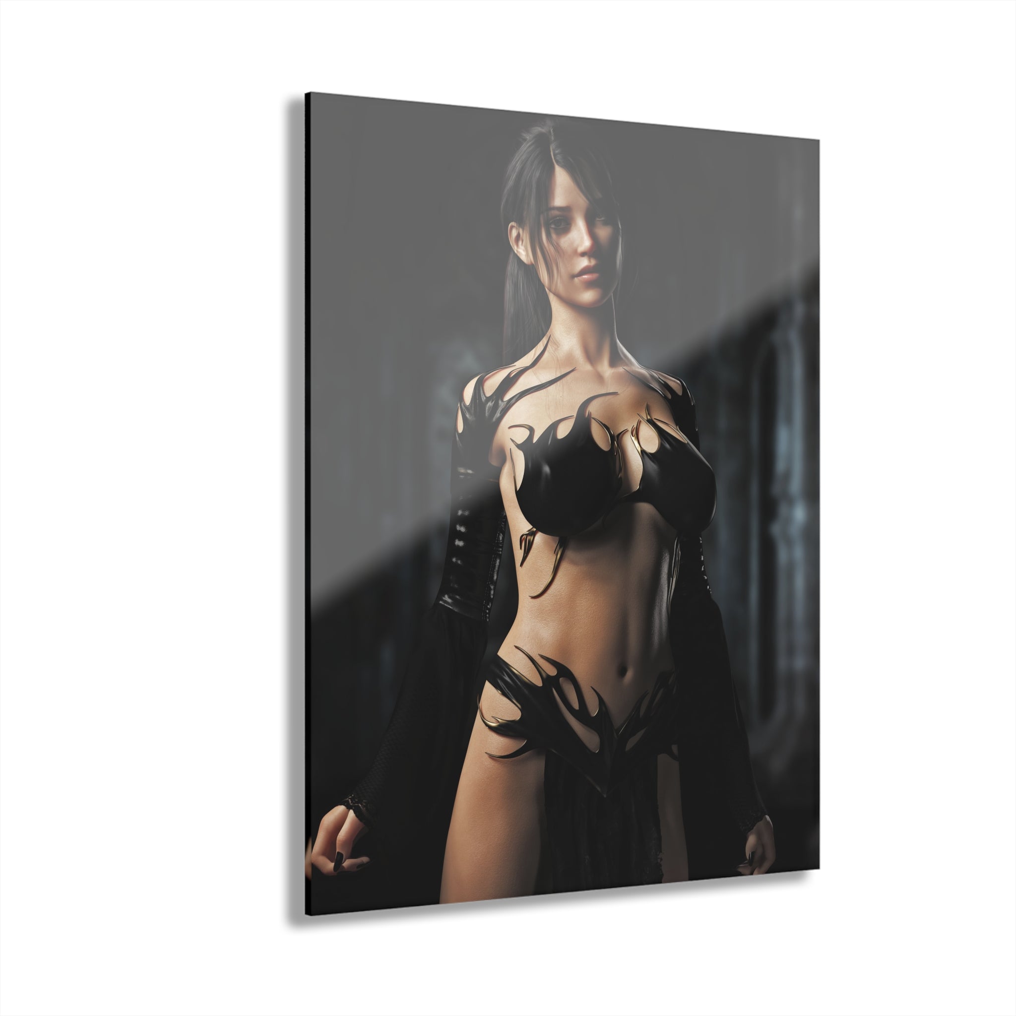 A mysterious Dark Witch stands inside an ancient gothic hall wearing elegant black ceremonial attire with intricate fantasy-inspired details. Dramatic lighting, realistic textures, and a shadow-filled medieval setting create a cinematic fantasy illustration filled with magic, mystery, and gothic elegance.