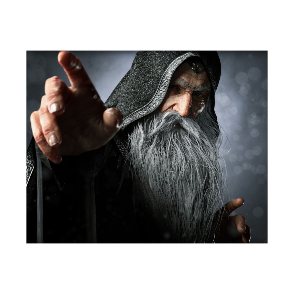 A hand-crafted fantasy illustration of an elderly hooded wizard extending his hand toward the viewer. Featuring a flowing silver beard, detailed robes, cinematic lighting, and realistic textures, this original fantasy artwork captures the power and mystery of an ancient arcane mage.