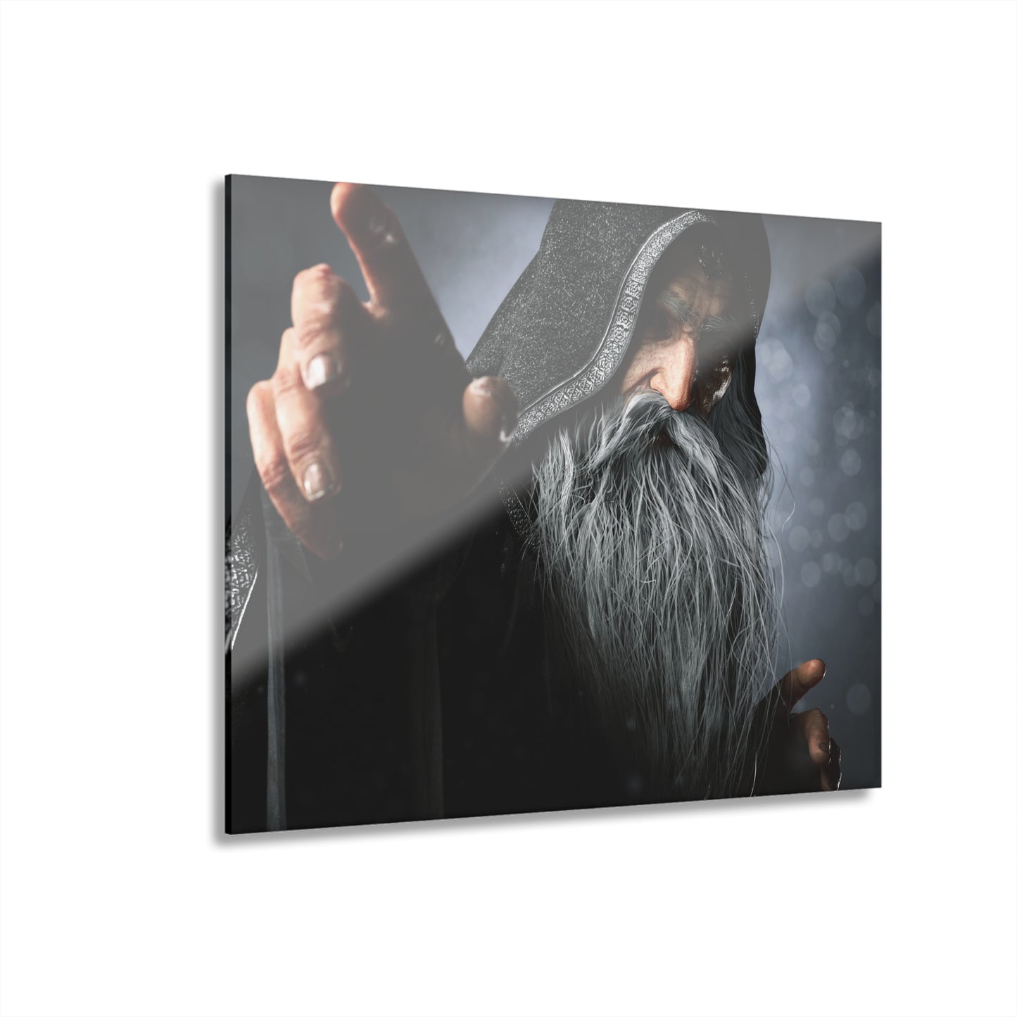 A hand-crafted fantasy illustration of an elderly hooded wizard extending his hand toward the viewer. Featuring a flowing silver beard, detailed robes, cinematic lighting, and realistic textures, this original fantasy artwork captures the power and mystery of an ancient arcane mage.