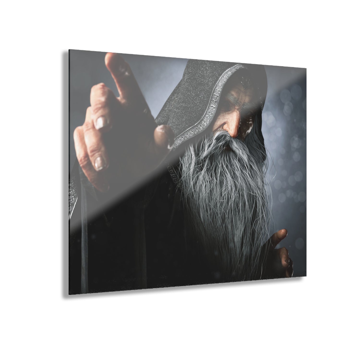 A hand-crafted fantasy illustration of an elderly hooded wizard extending his hand toward the viewer. Featuring a flowing silver beard, detailed robes, cinematic lighting, and realistic textures, this original fantasy artwork captures the power and mystery of an ancient arcane mage.